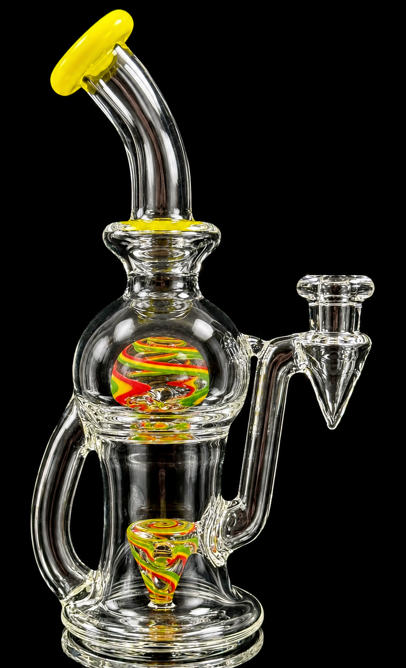 Tube Sock Glass Hustle Brain Bubbler – Rasta Wig Wag Ball Blooper Recycler Rig