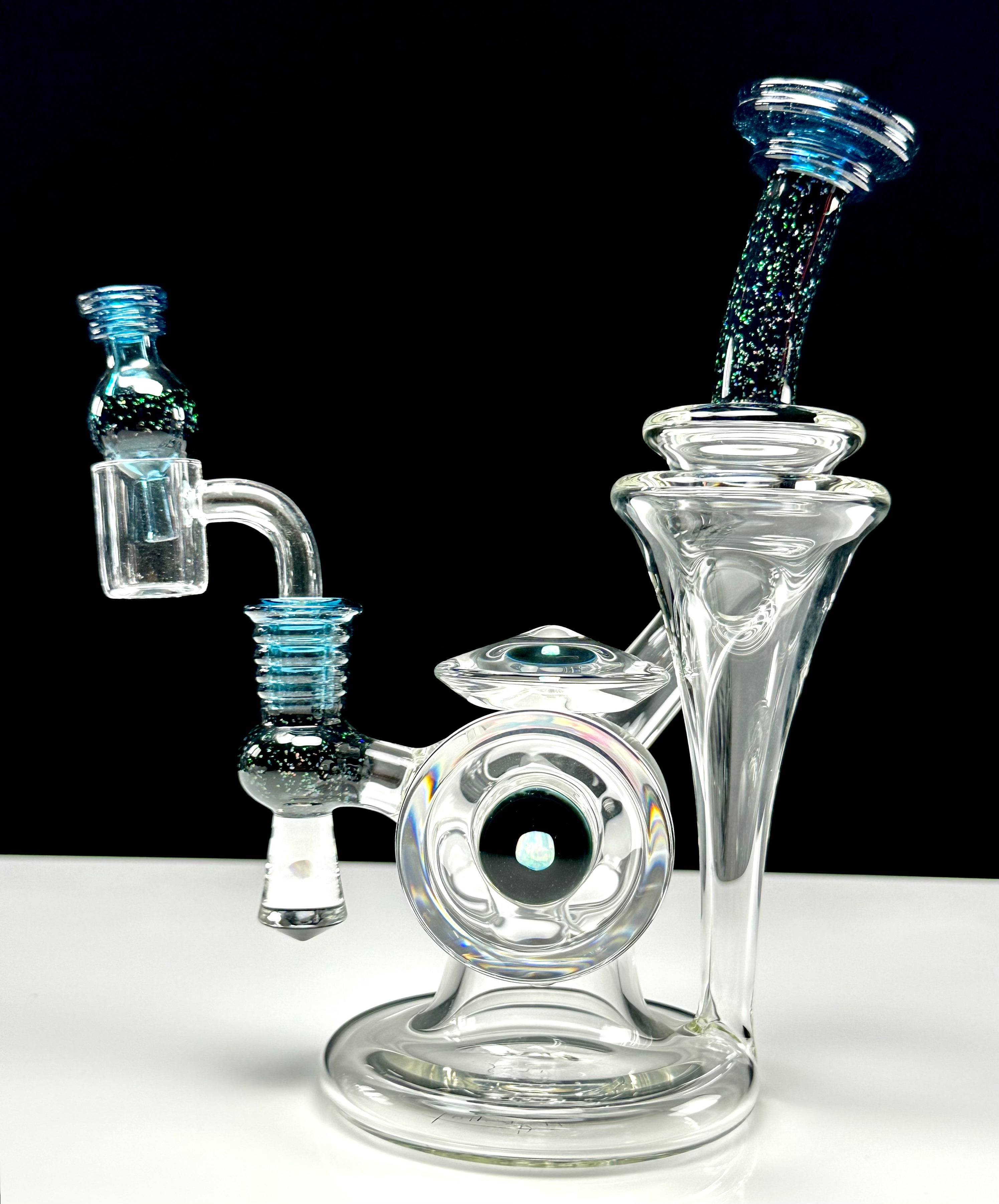 Tons of Fun 14mm Atomic Blue Stardust UV & Crushed Opal Single Uptake Recycler
