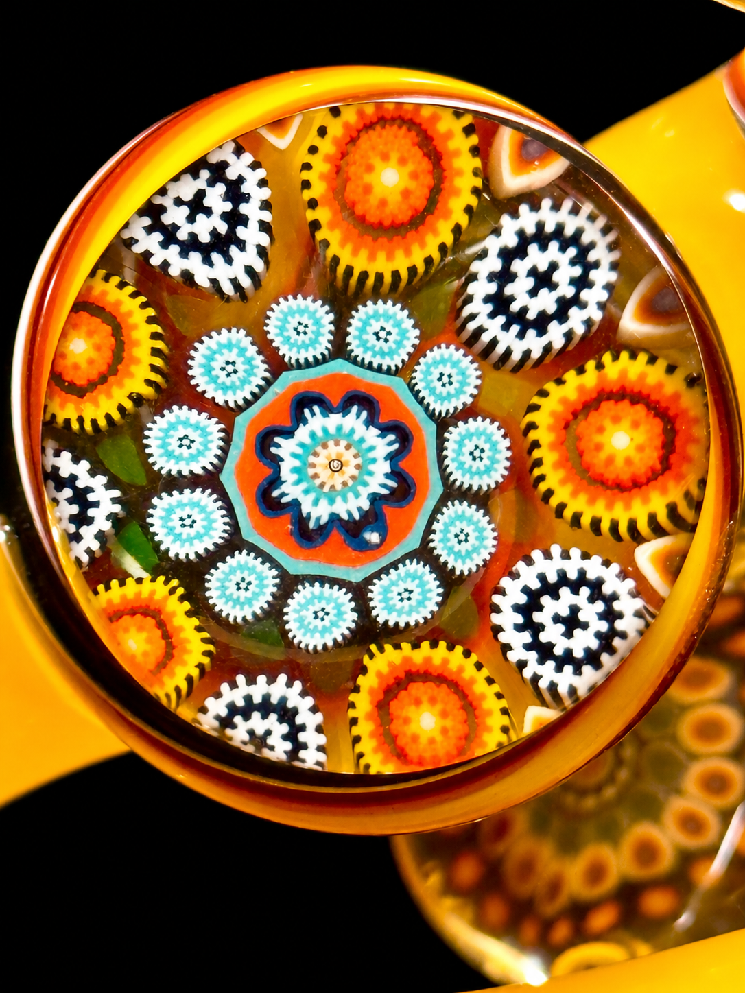 Future Glass Art (Ben Birney) Yellow & Fire Weiss Sherlock with Millefiori & Opal