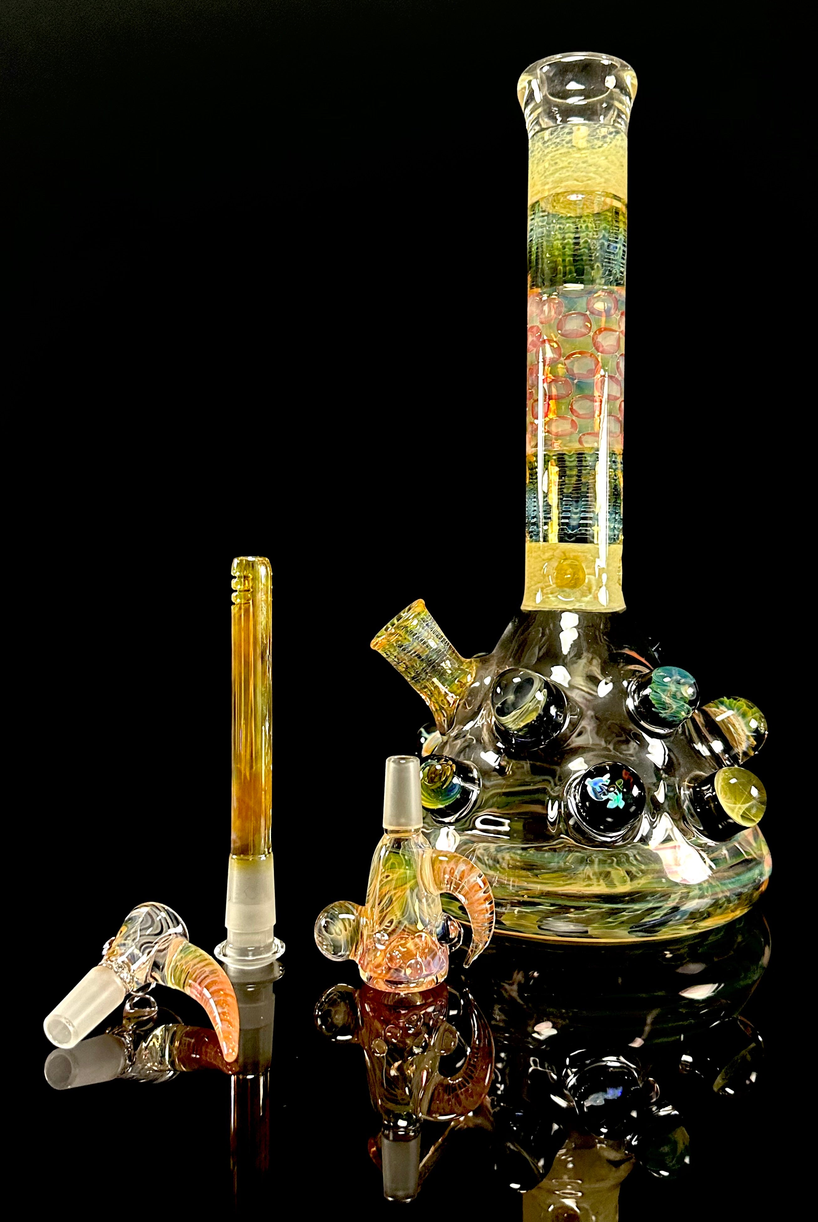 Hops x B$ Collab Beaker - Fully Fumed with Worked Marbles