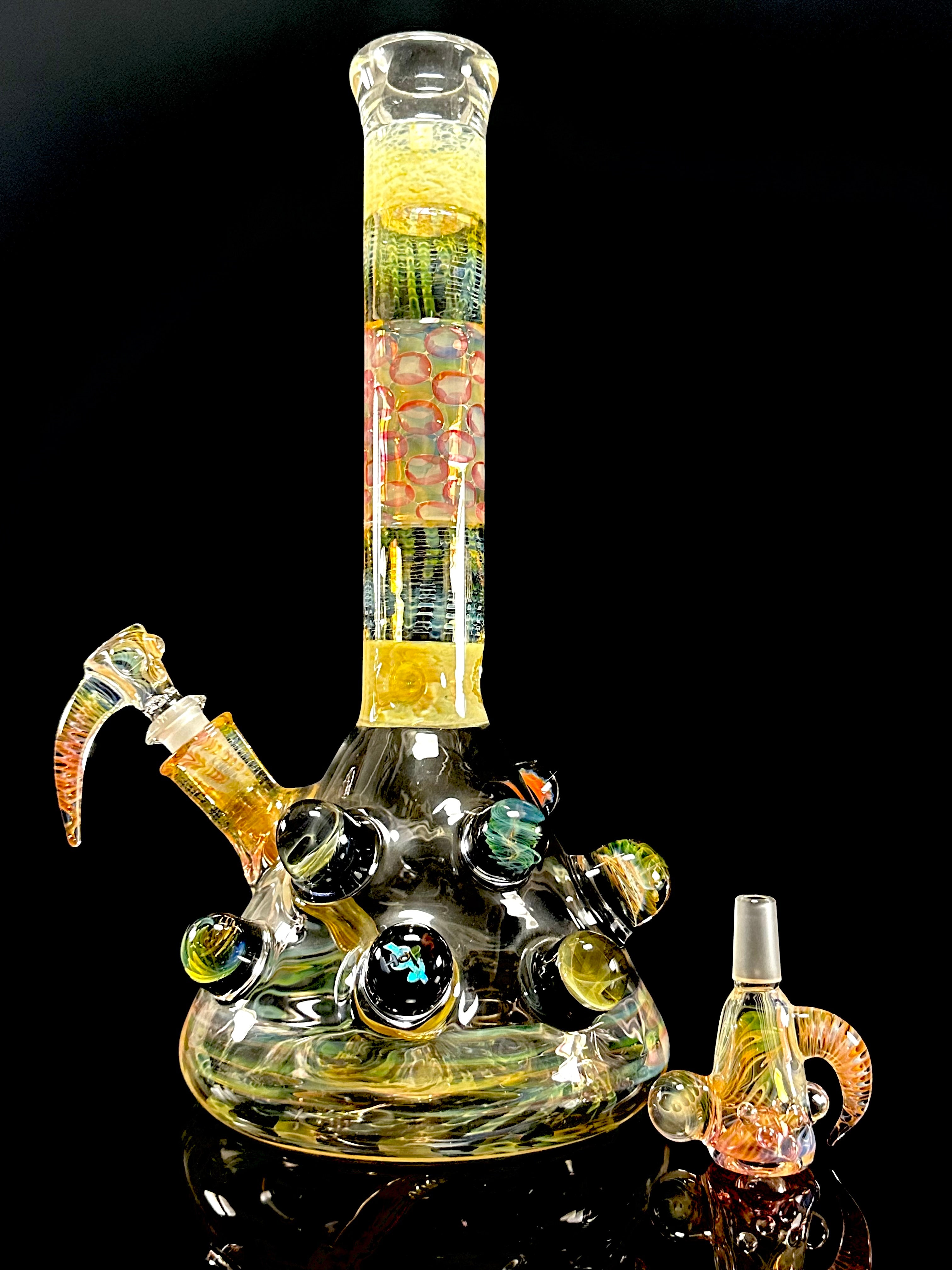 Hops x B$ Collab Beaker - Fully Fumed with Worked Marbles