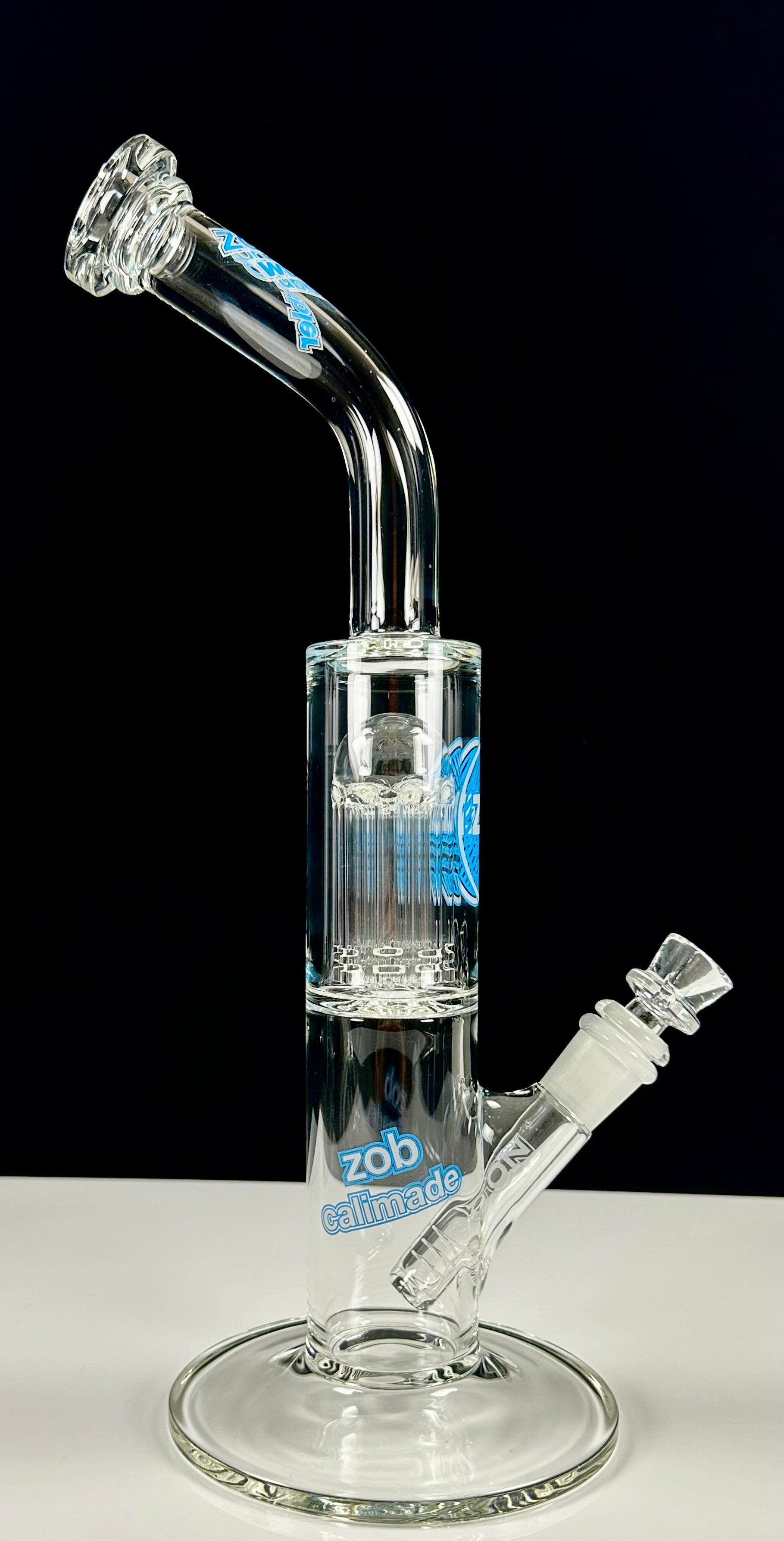 Zob 14.5 inch Straight Tube Wubbler with 8 Arm Tree Percolator Blue & White Label