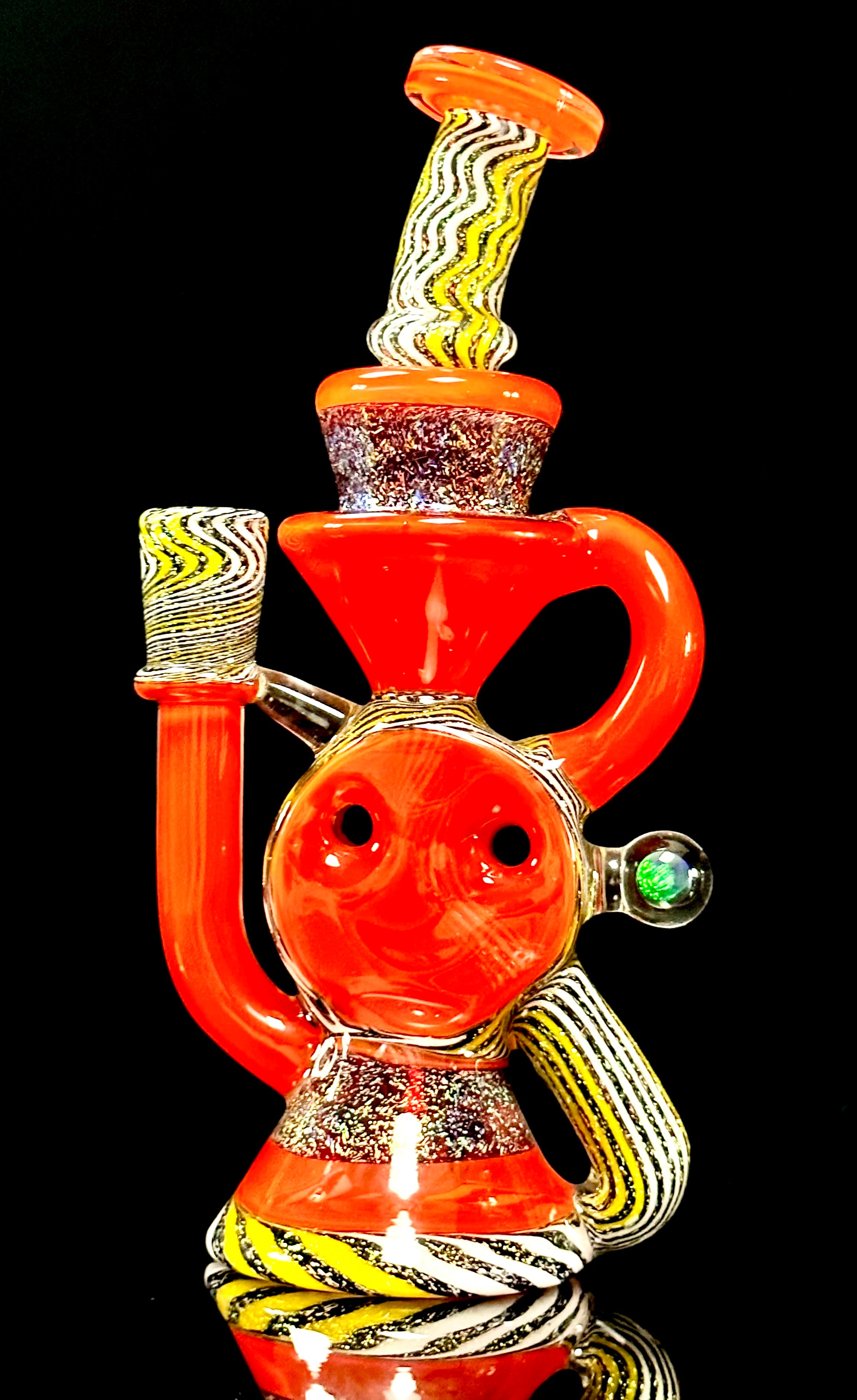 A1 Glass Rare Fully Worked Dichro Swiss Puck Recycler 10mm