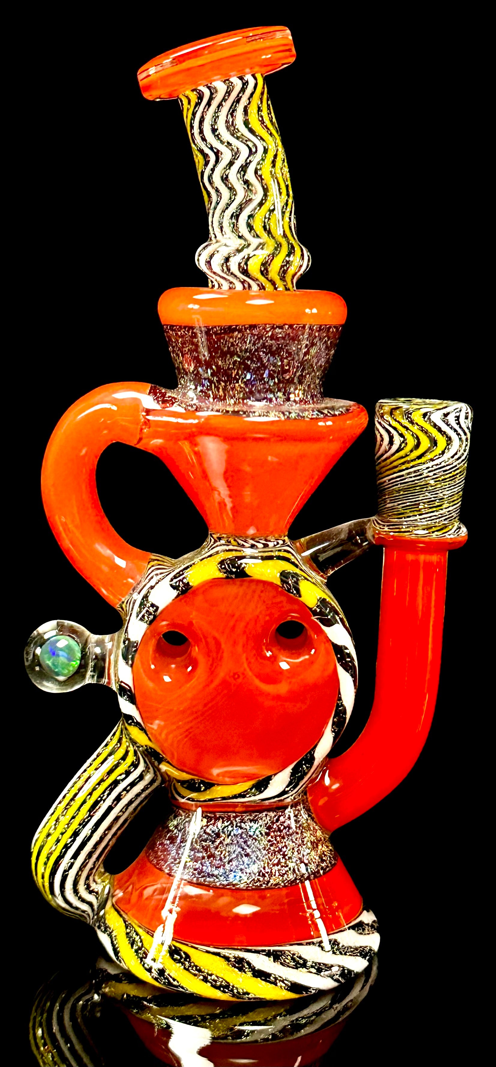 A1 Glass Rare Fully Worked Dichro Swiss Puck Recycler 10mm