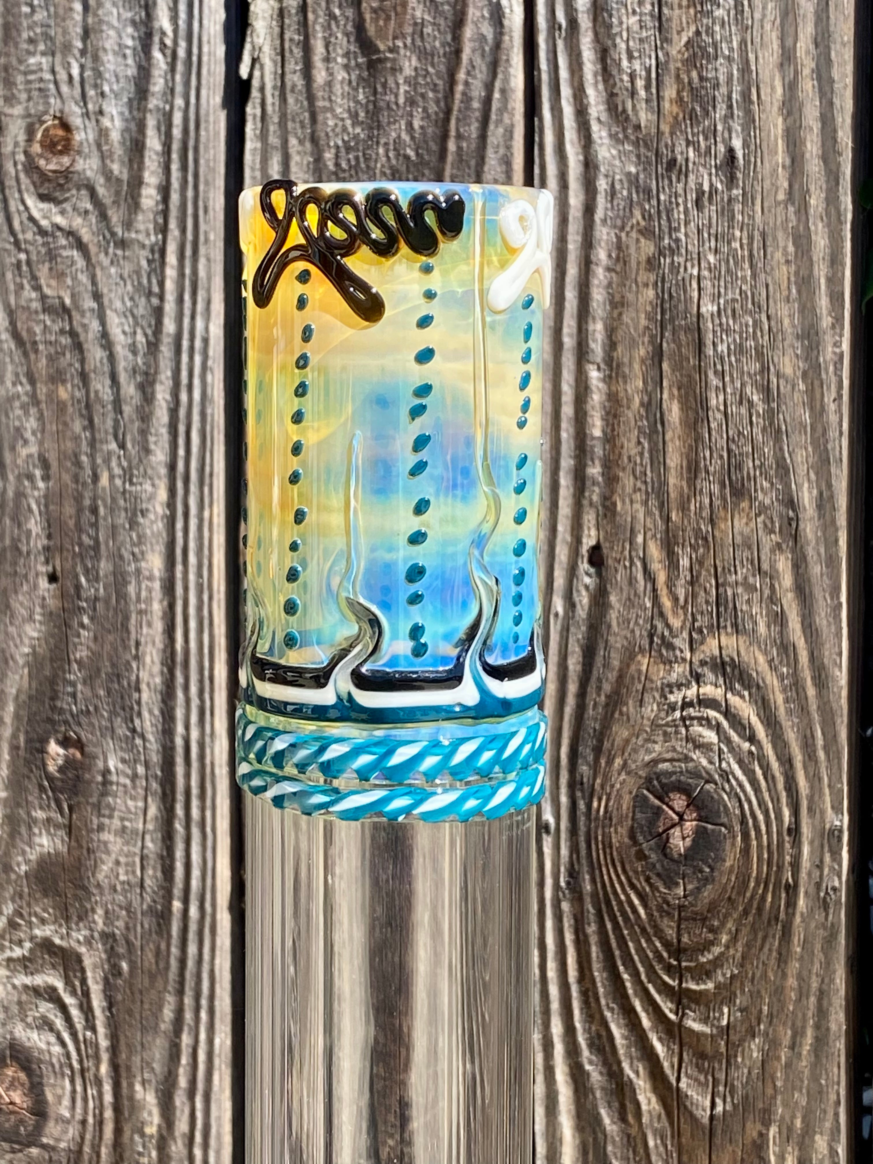 HVY Glass 19 1/2″ Aqua Raked & WRKD Beaker w/ 3 Marbles