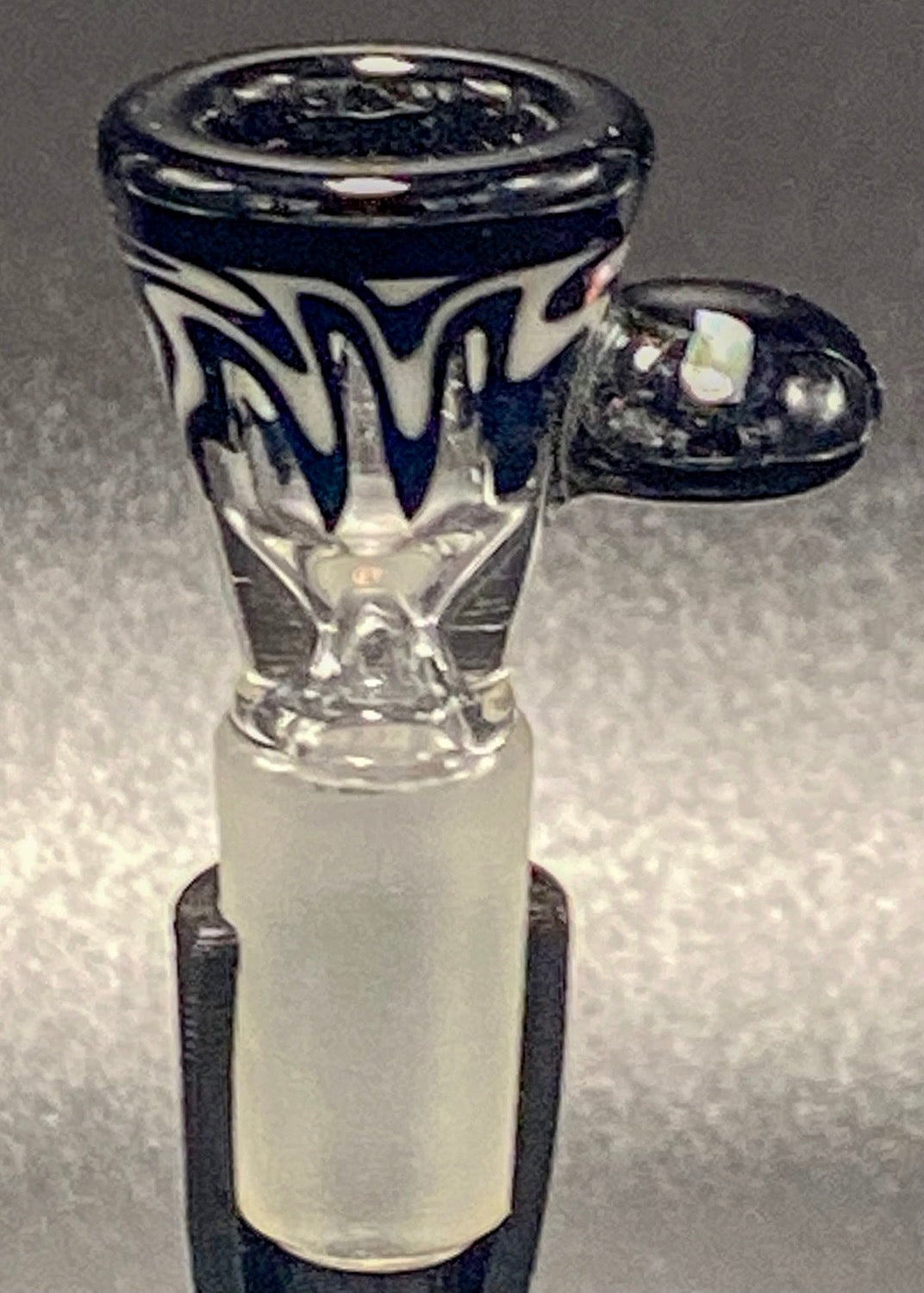 J-Honey Glassworks Black & White Worked 14mm Slide With Opal In Handle - TheSmokeyMcPotz Collection