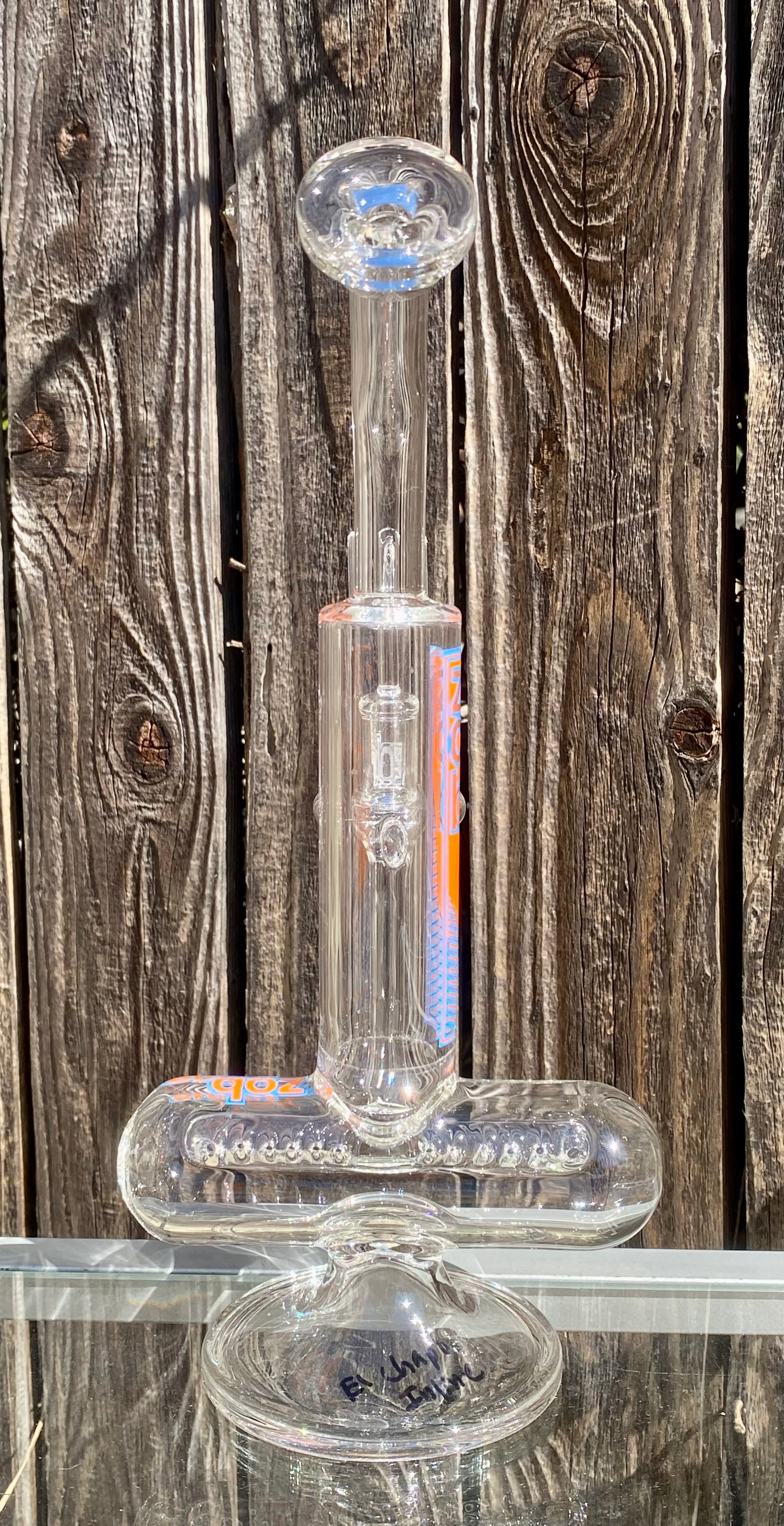 Zob Glass Stemless El Chapo Princess Inline With Escape Tunnel Perc 10.5" Orange & Blue Label