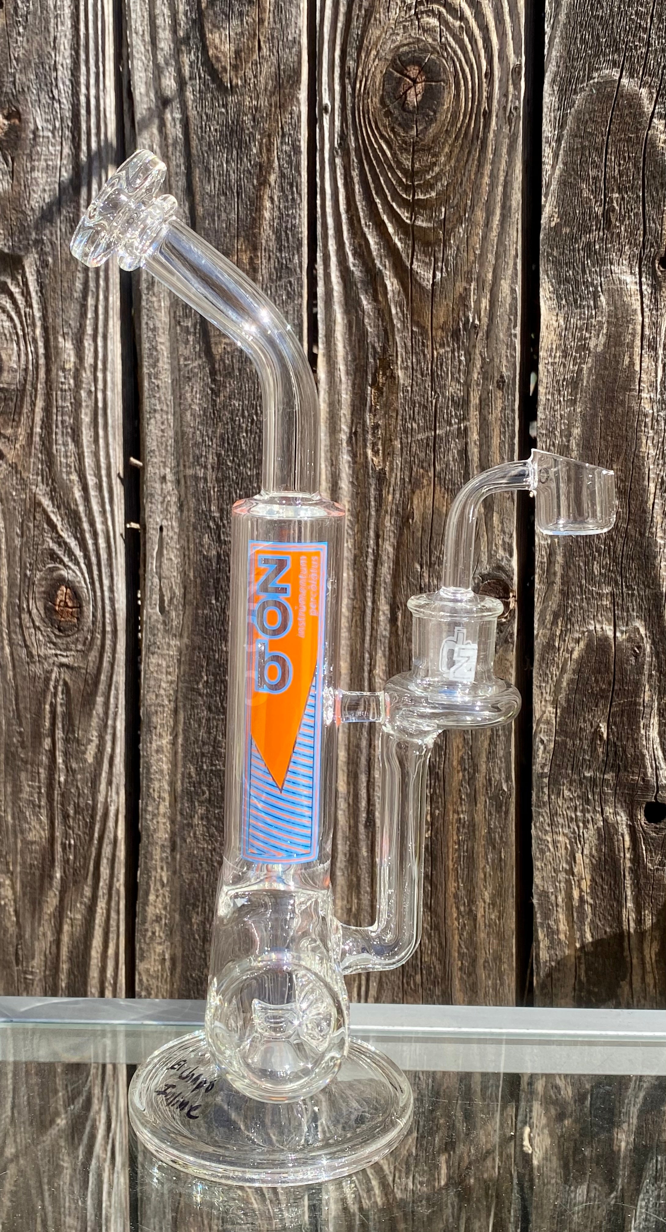 Zob Glass Stemless El Chapo Princess Inline With Escape Tunnel Perc 10.5" Orange & Blue Label