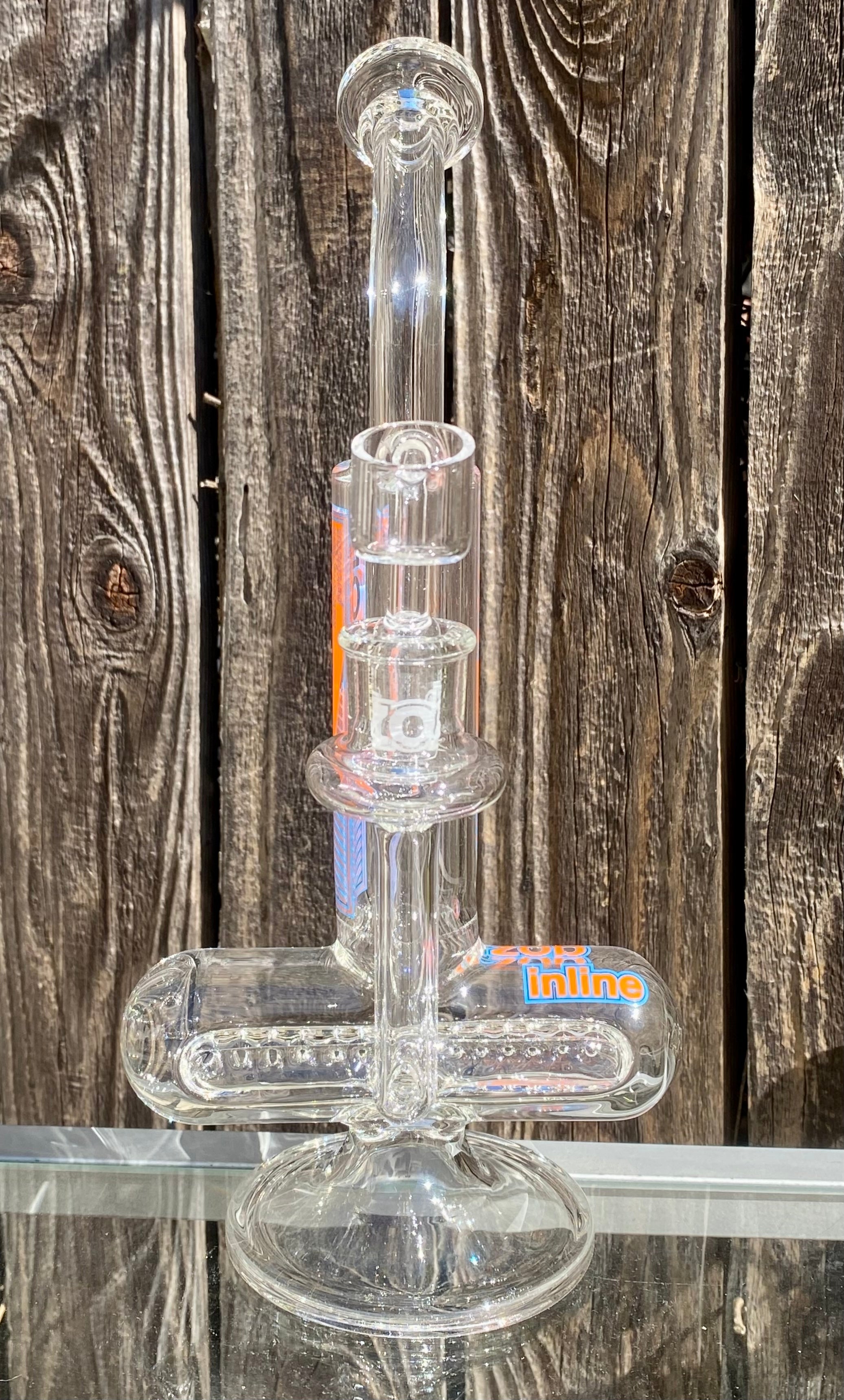 Zob Glass Stemless El Chapo Princess Inline With Escape Tunnel Perc 10.5" Orange & Blue Label