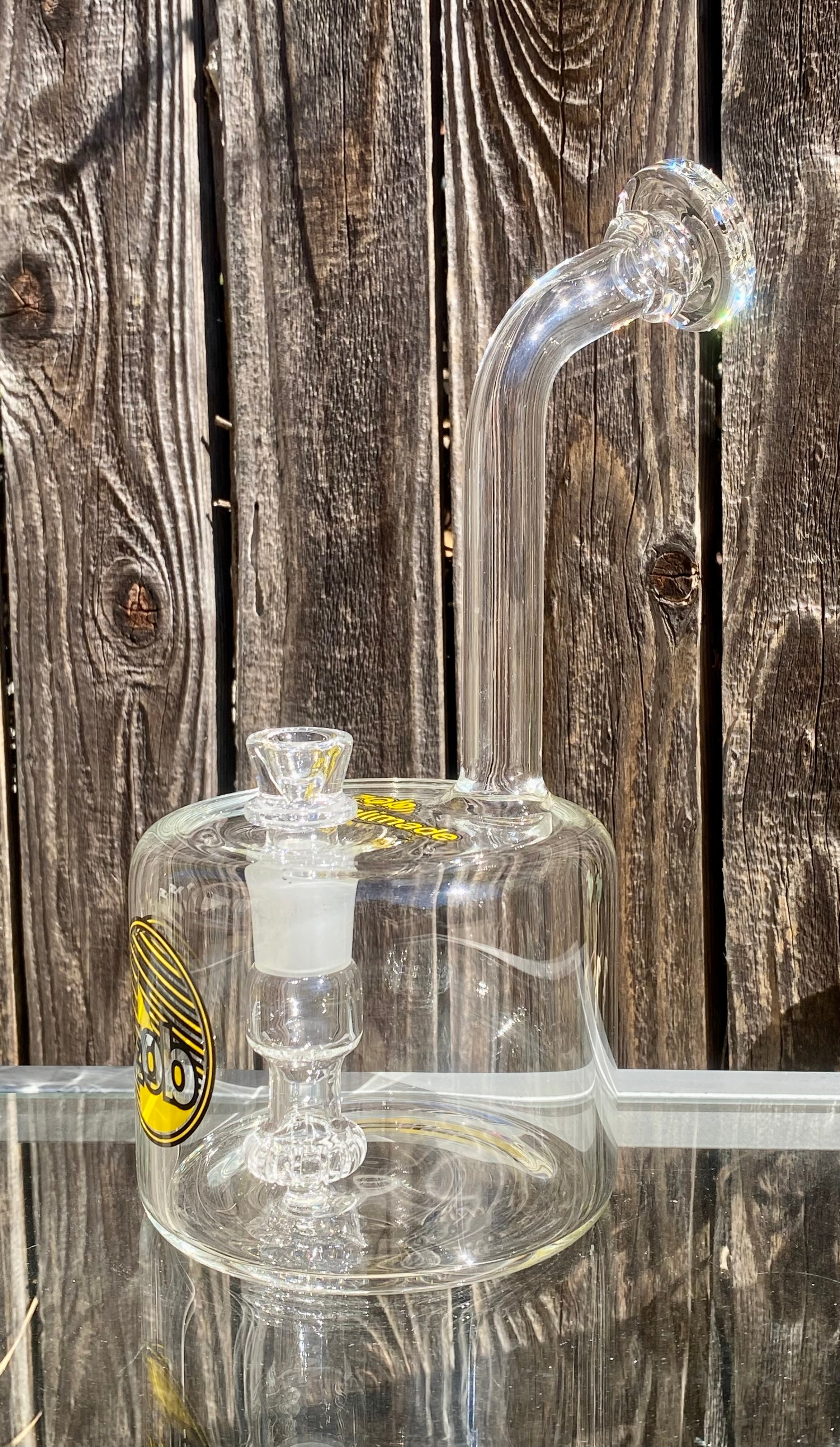 Zob Fat Boy Bubbler with Fixed Flat Disc Percolator 9.5" Yellow & Black Label