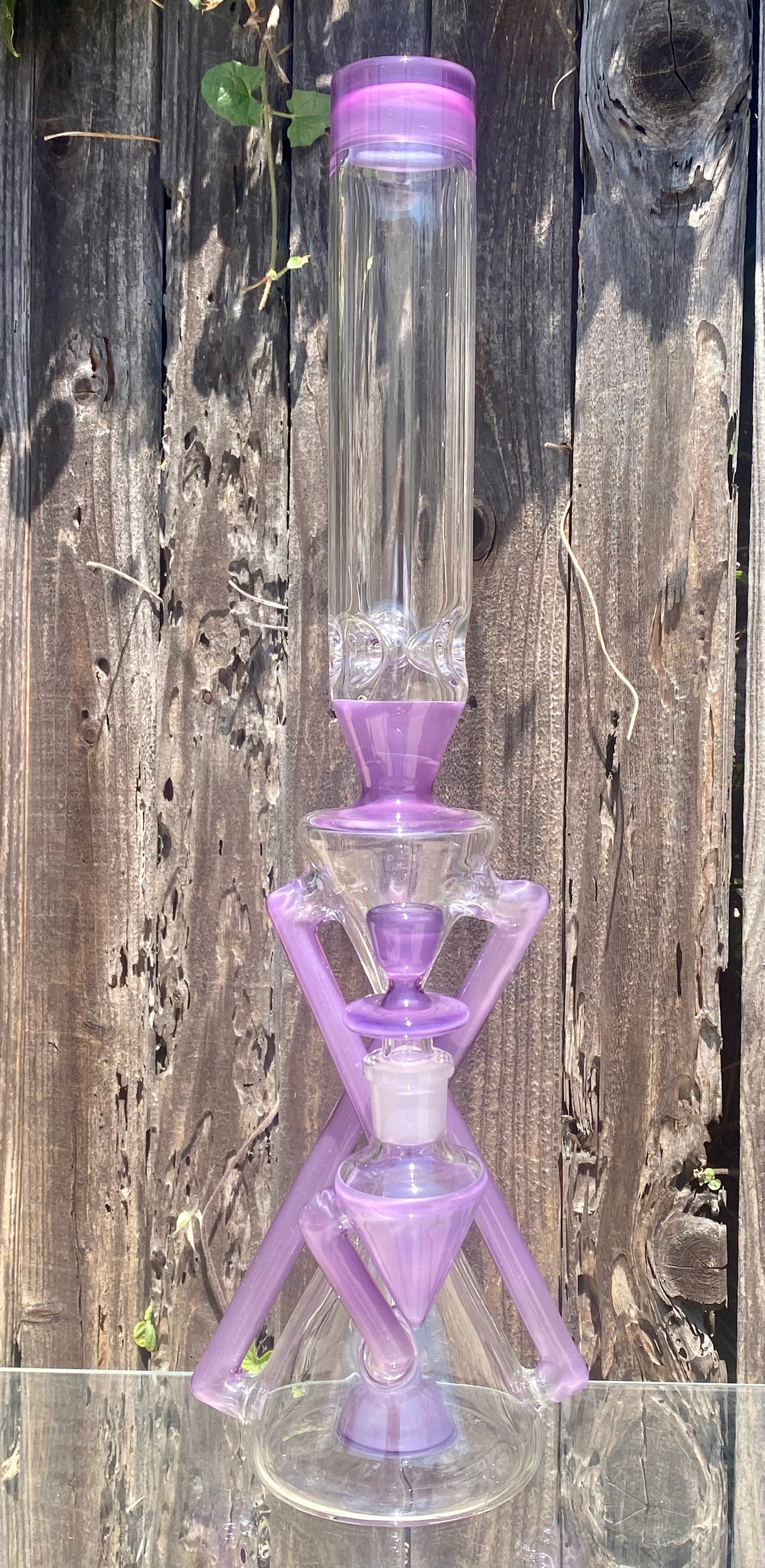 Grassblower 19” Greasy Glass Wild Blueberry x Gold Amethyst HighRise Duplex