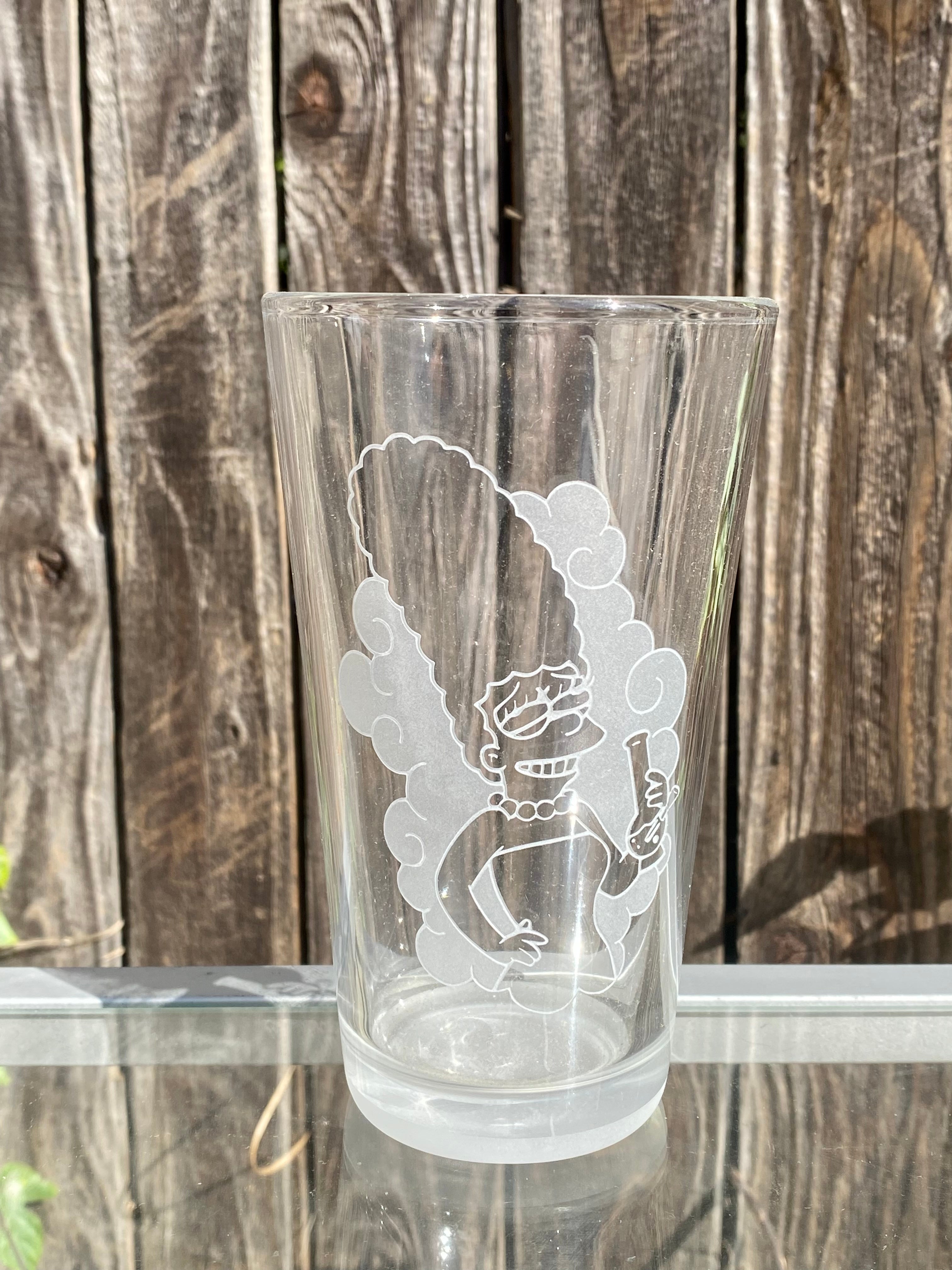 Sandblasted Pint Glass Marge Simpson