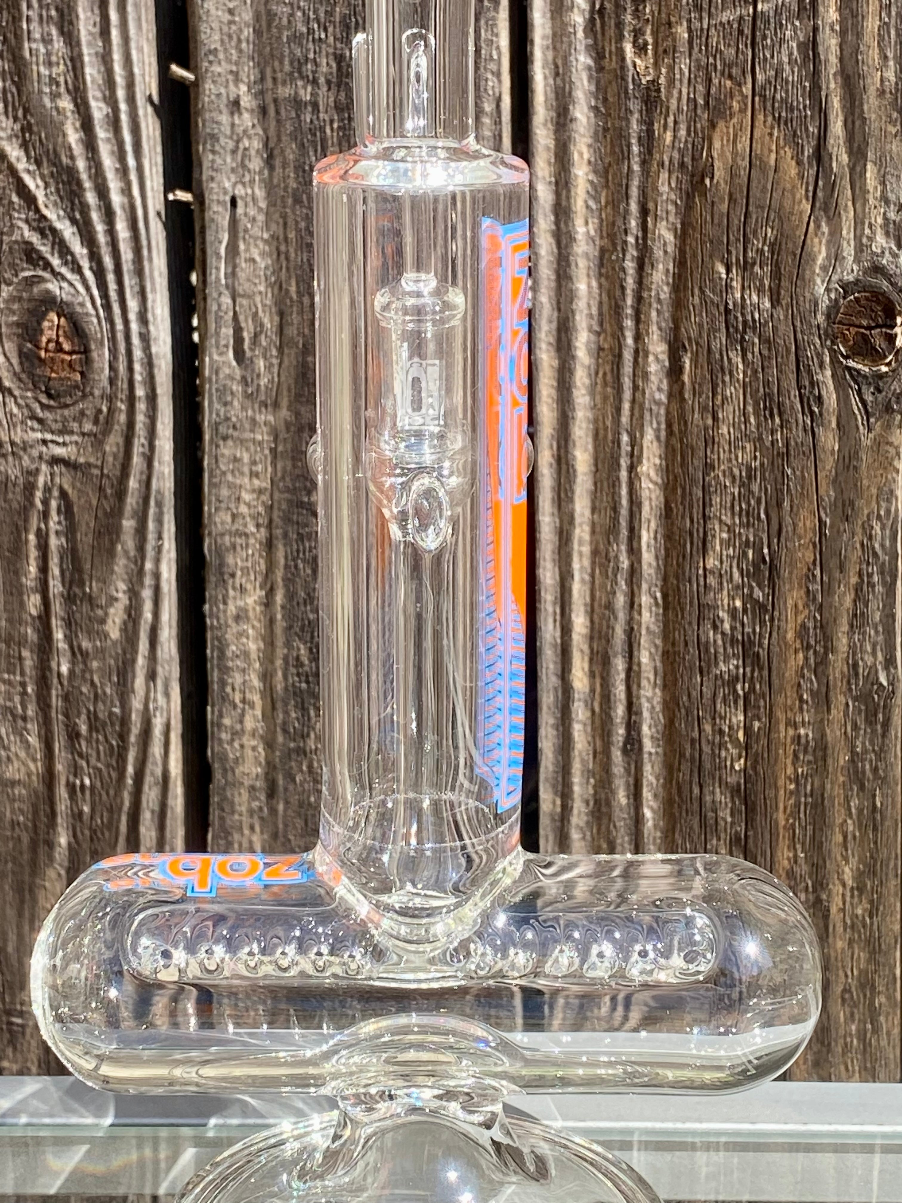 Zob Glass Stemless El Chapo Princess Inline With Escape Tunnel Perc 10.5" Orange & Blue Label