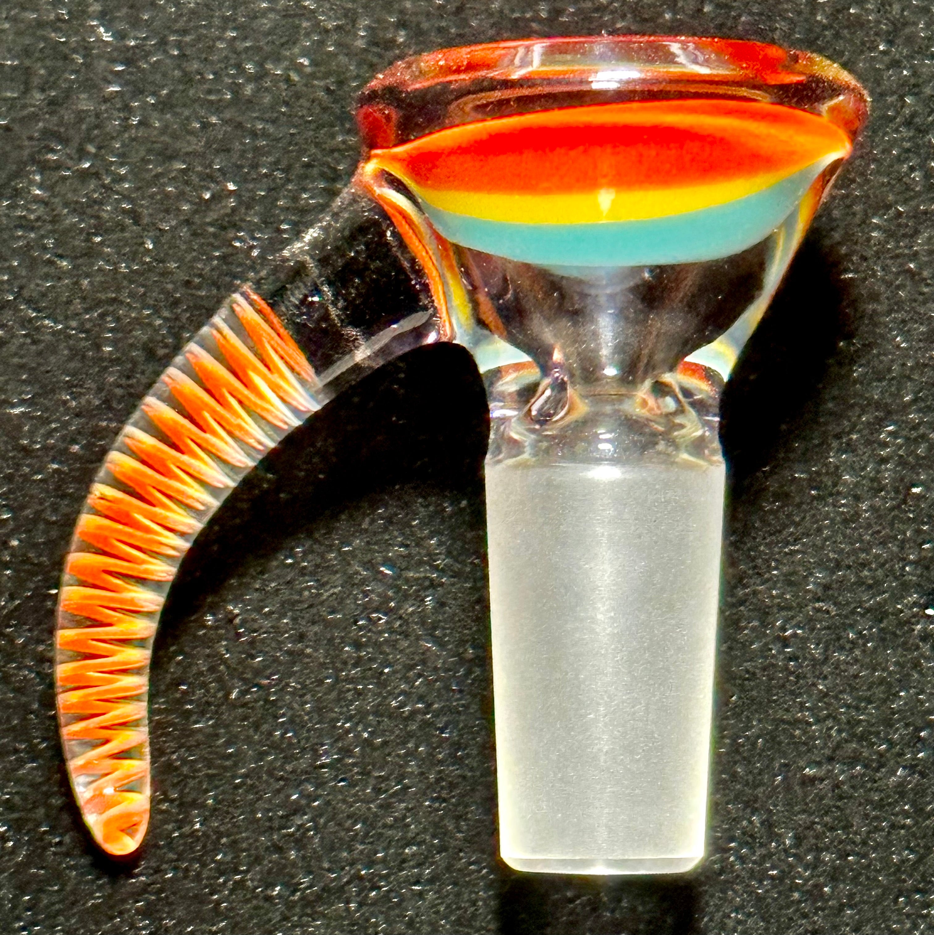 JULIO GLASS RAINBOW WORKED HANDLE 14mm Single Hole SLIDE
