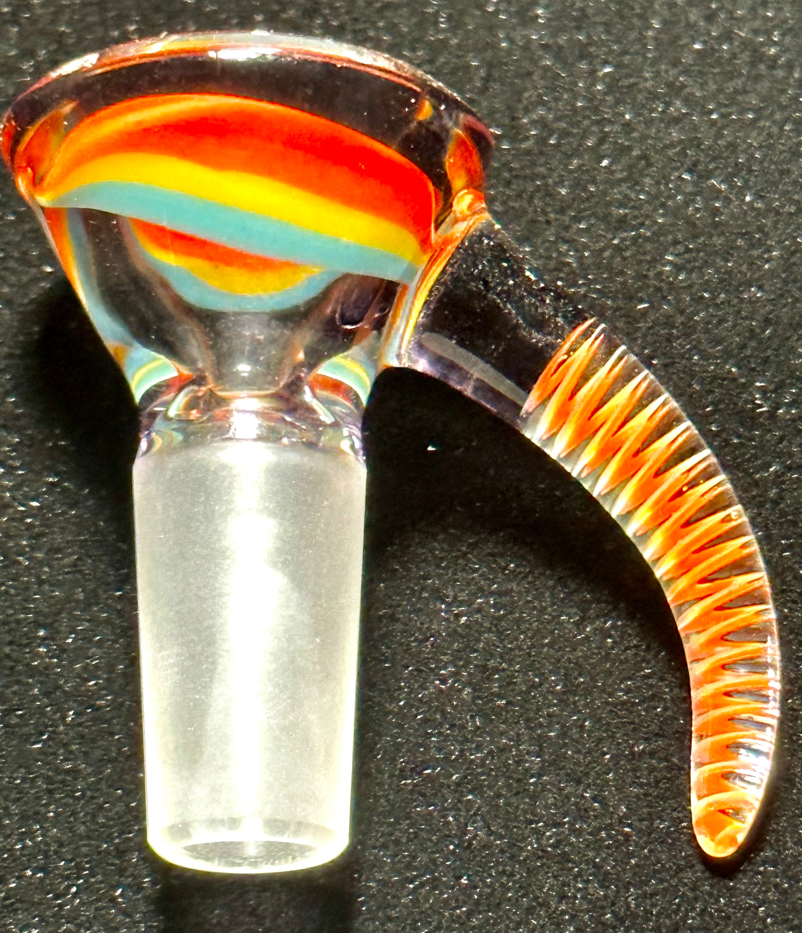 JULIO GLASS RAINBOW WORKED HANDLE 14mm Single Hole SLIDE