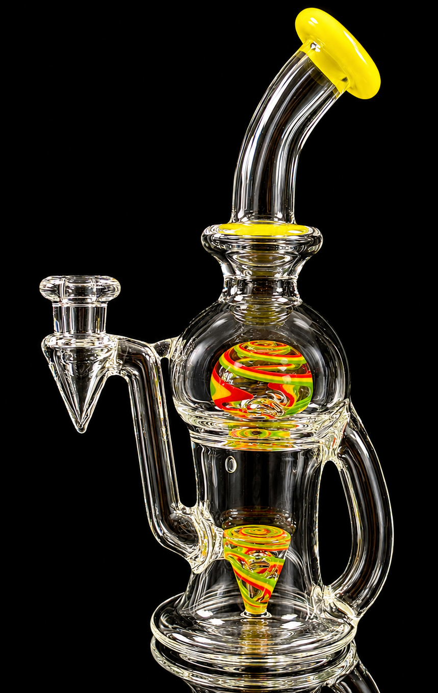 Tube Sock Glass Hustle Brain Bubbler – Rasta Wig Wag Ball Blooper Recycler Rig