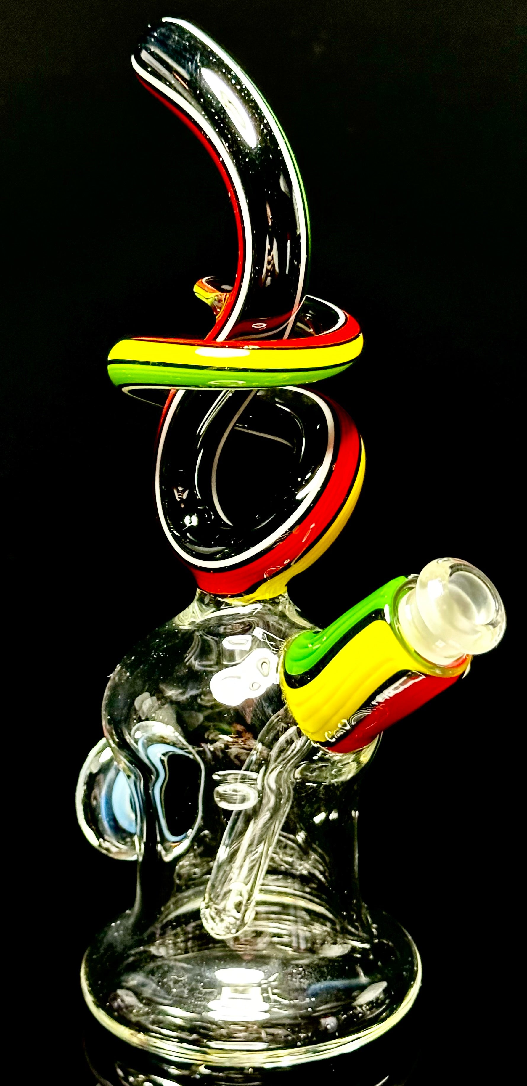 Cambria Glass Rasta 10mm Linework Swirl Rig w/ Worked Joint