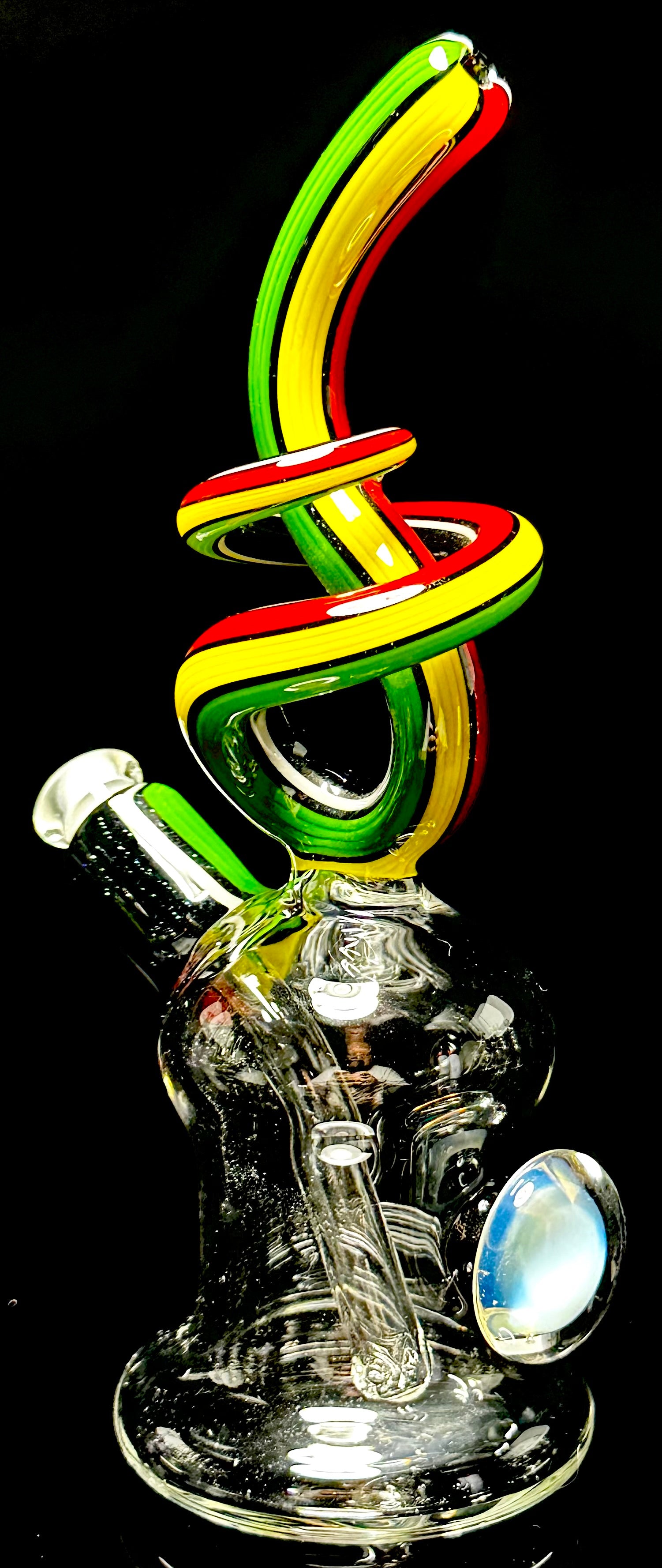 Cambria Glass Rasta 10mm Linework Swirl Rig with Worked Joint