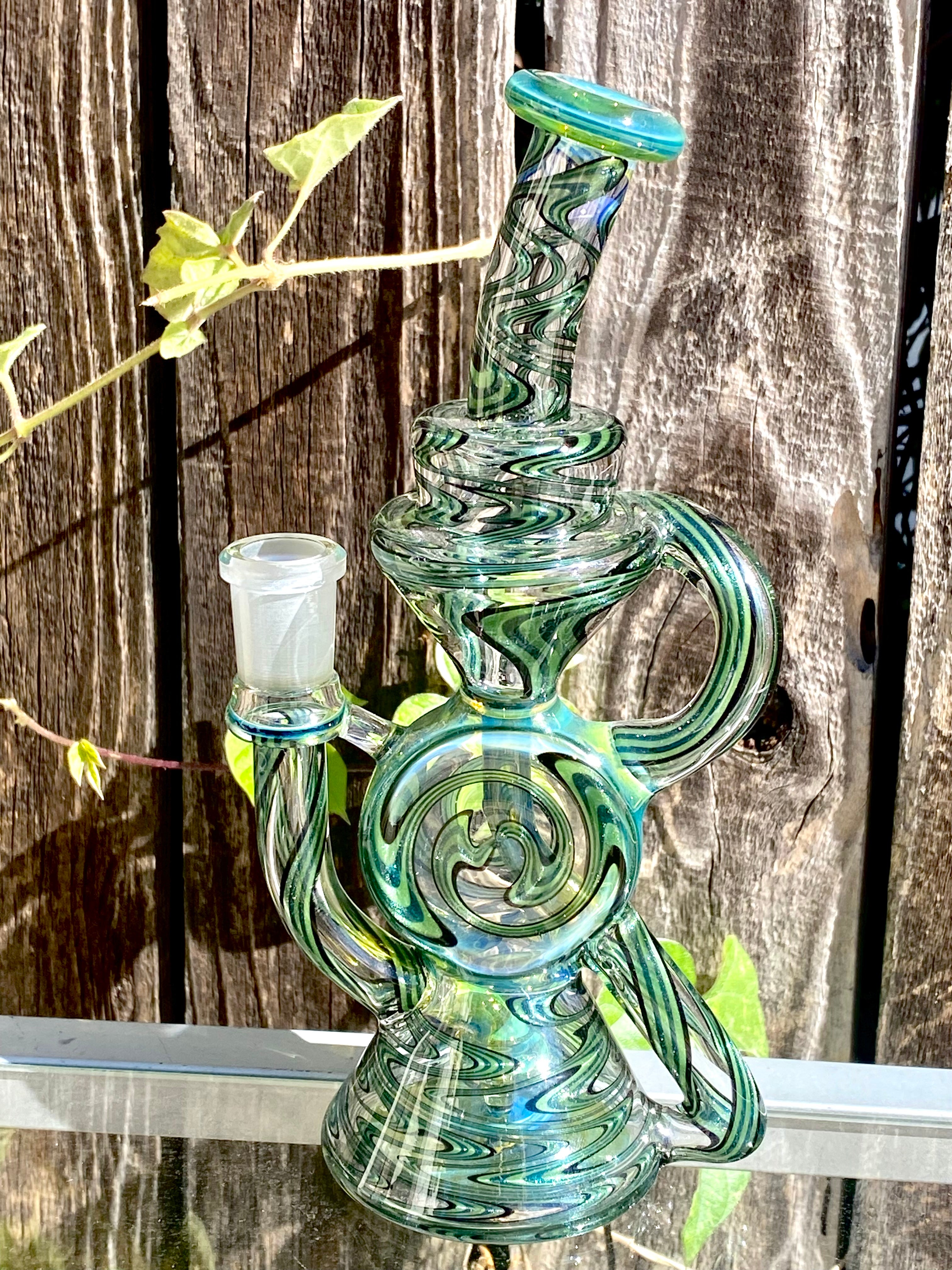 A1 Glass Fully Worked Green Puck Recycler 14mm