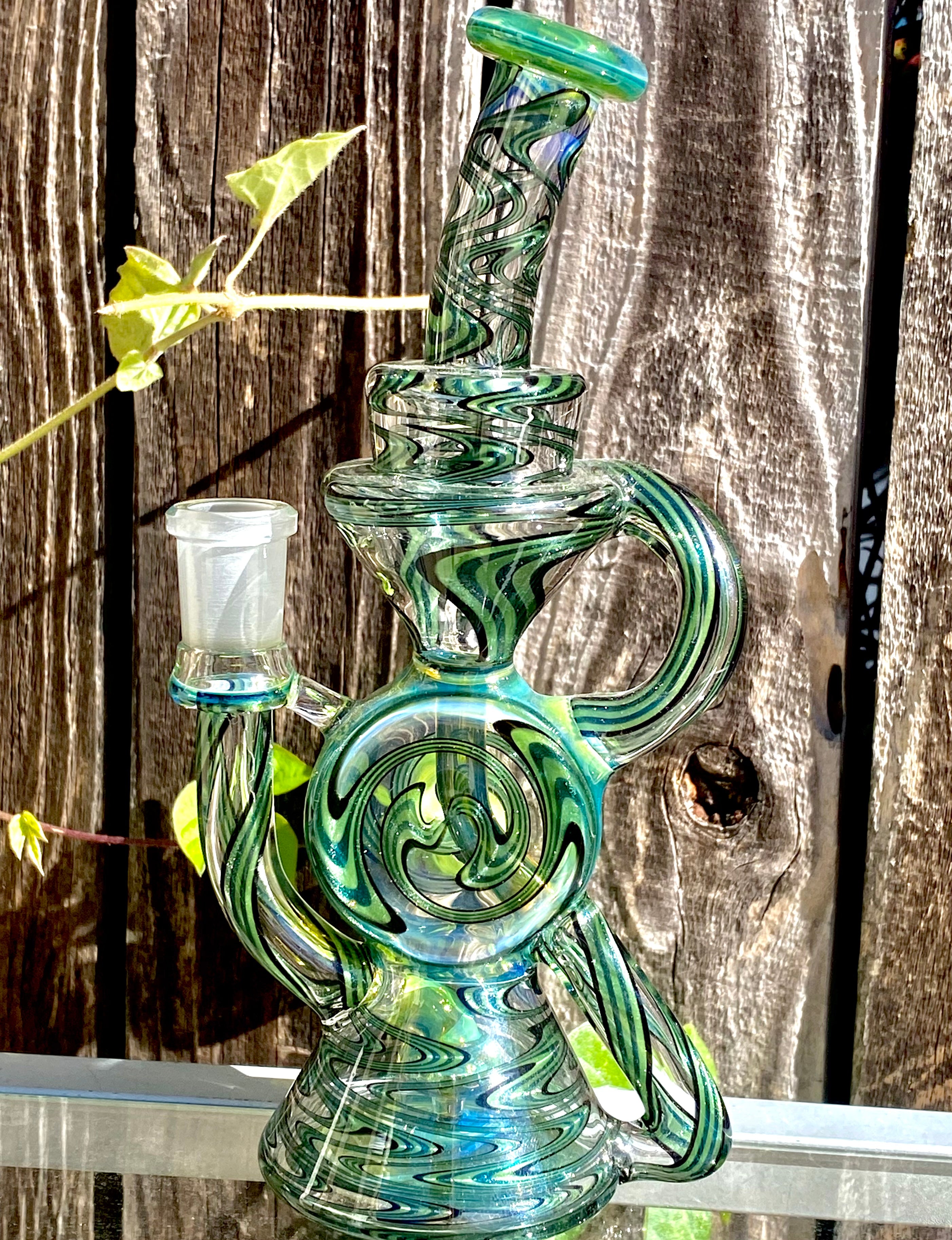 A1 Glass Fully Worked Green Puck Recycler 14mm