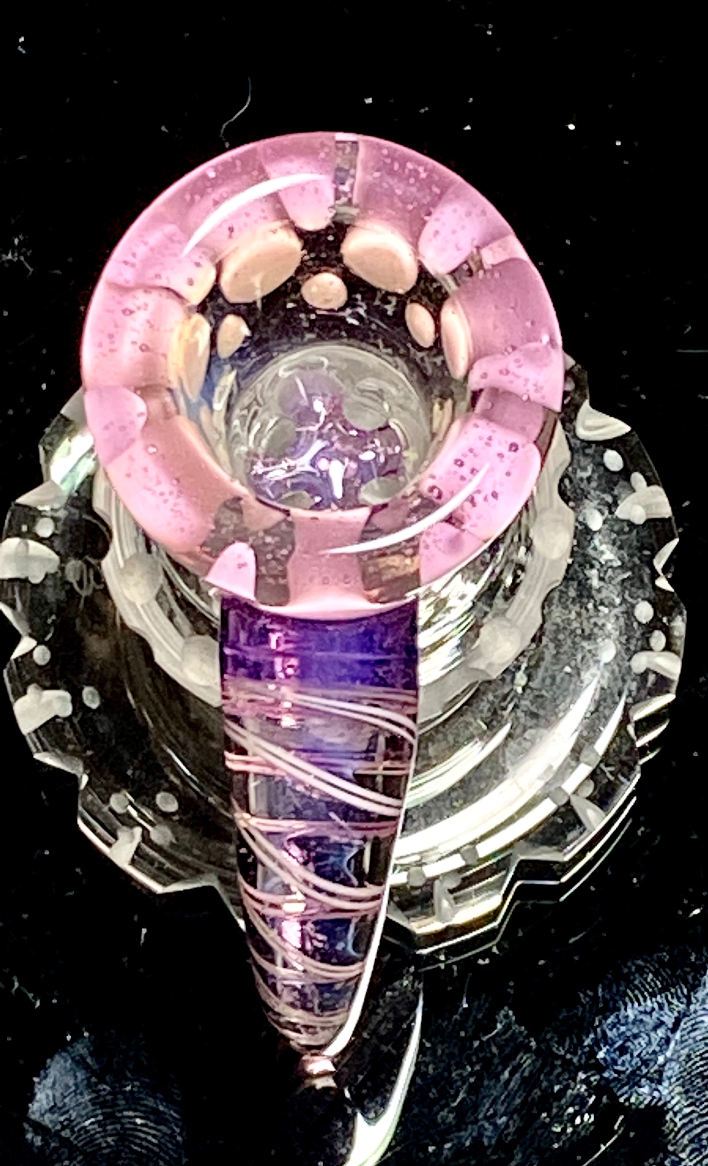 Mary Blows Glass Worked Yellow-Purple Horned Handle 18mm Slide - TheSmokeyMcPotz Collection 