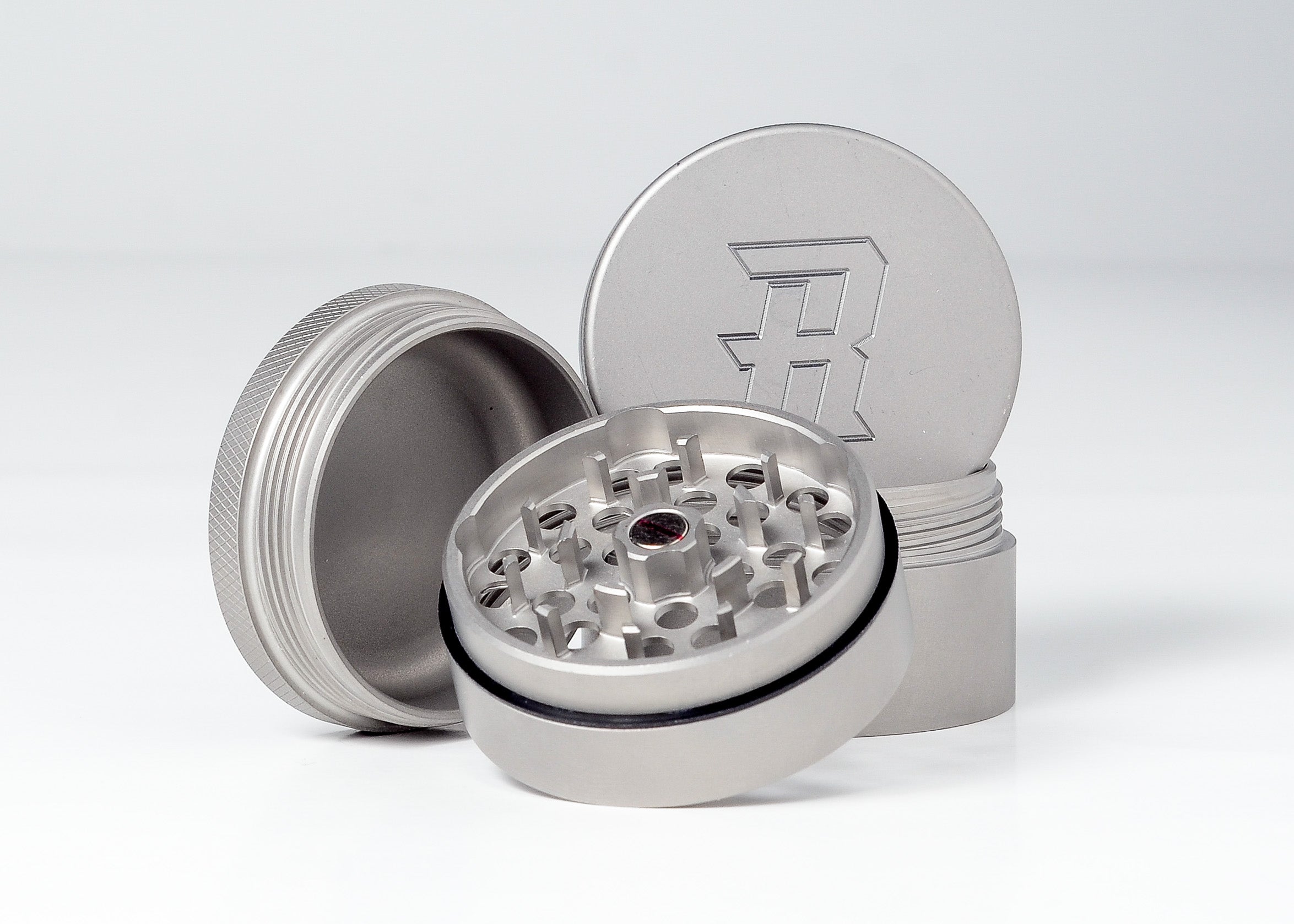 Complete 2" Classic 4 Piece Herb Grinder – 100% Stainless Steel w- All Plates - TheSmokeyMcPotz Collection 