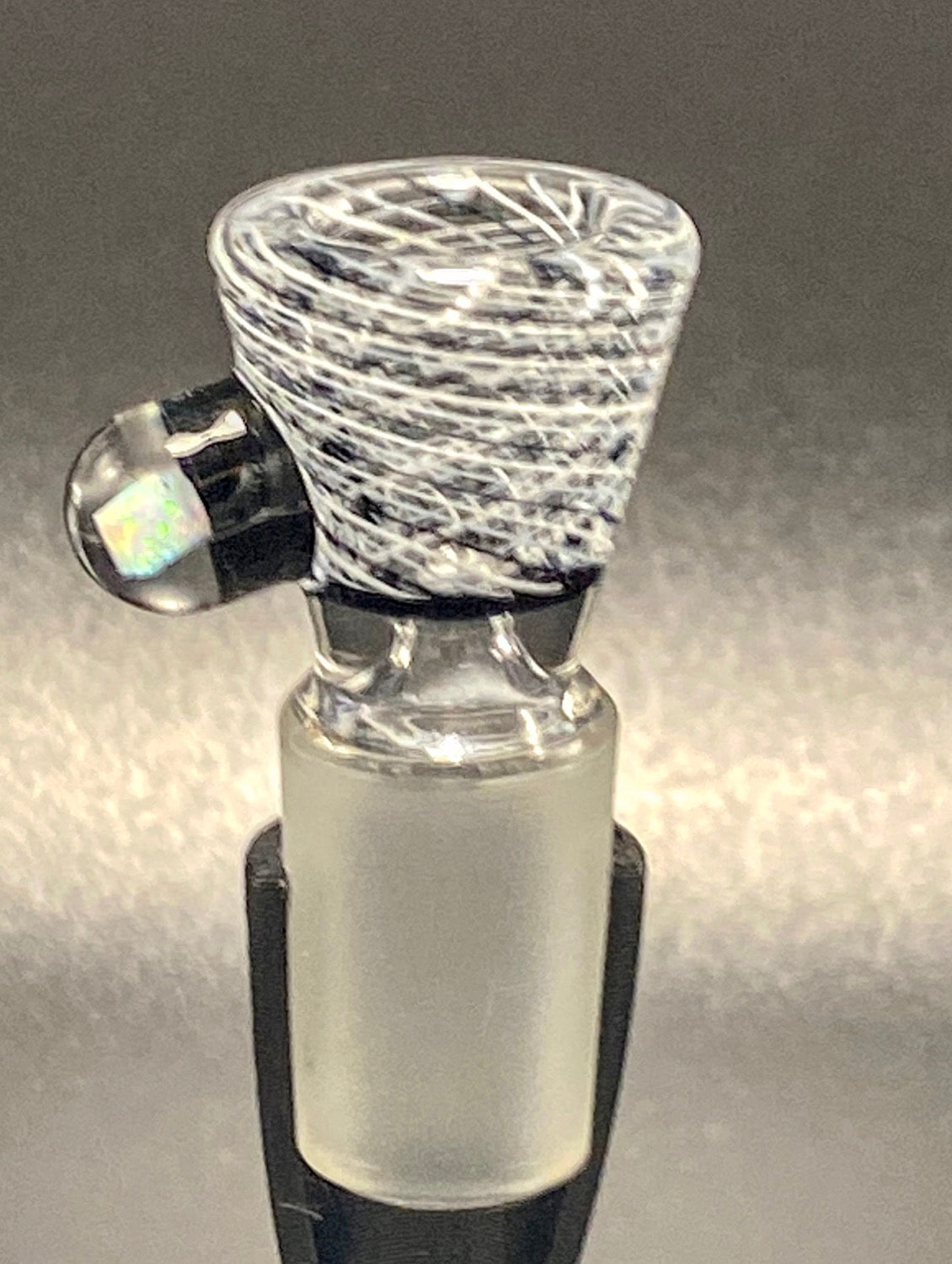J-Honey Glassworks 18mm Black & White Reticello w- Opal in Handle - TheSmokeyMcPotz Collection 