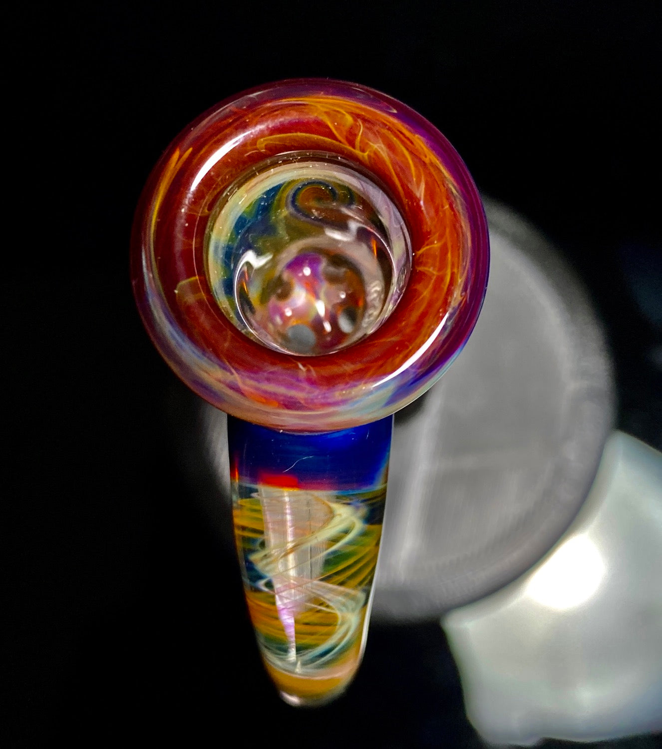 DJack Fully Worked Amber Purple 14mm 4-Hole Slide - TheSmokeyMcPotz Collection 