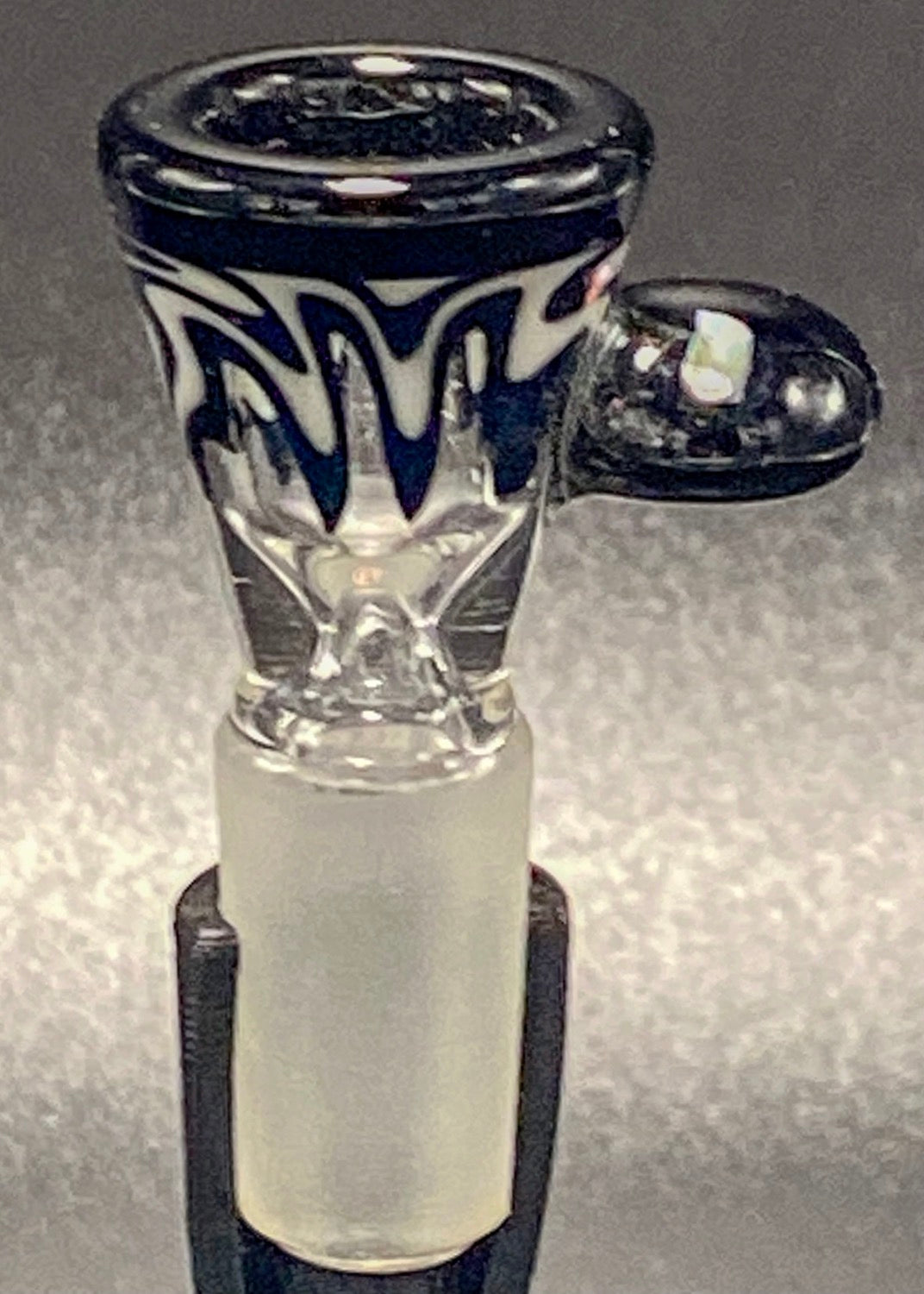 J-Honey Glassworks Black & White Worked 14mm Slide With Opal In Handle - TheSmokeyMcPotz Collection 
