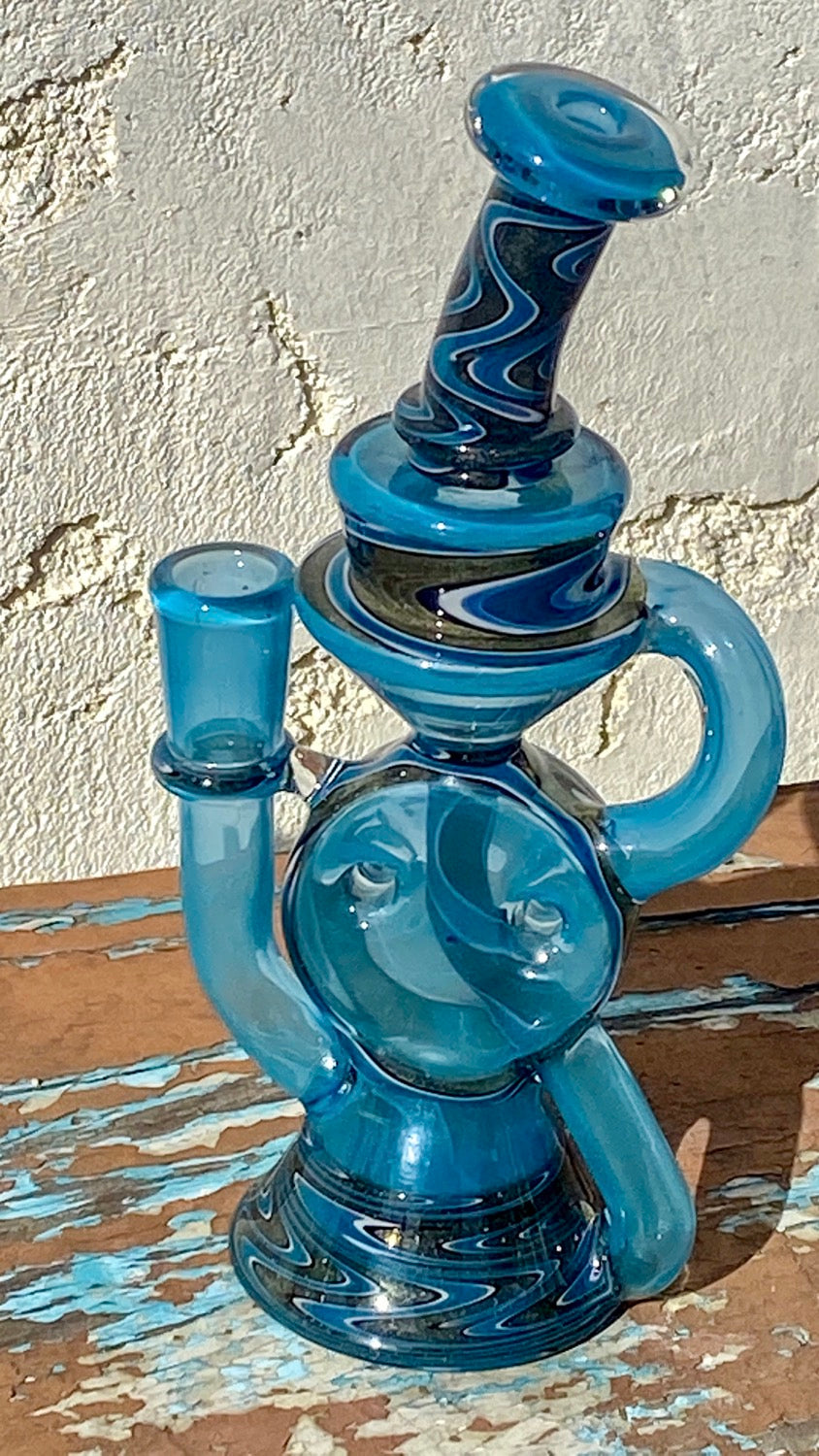 A 1 Glass Fully Worked Swiss Puck Recycler 14mm - TheSmokeyMcPotz Collection 