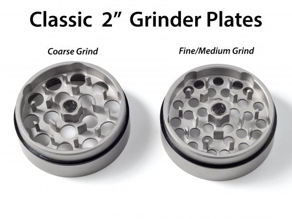 Complete 2" Classic 4 Piece Herb Grinder – 100% Stainless Steel w- All Plates - TheSmokeyMcPotz Collection 