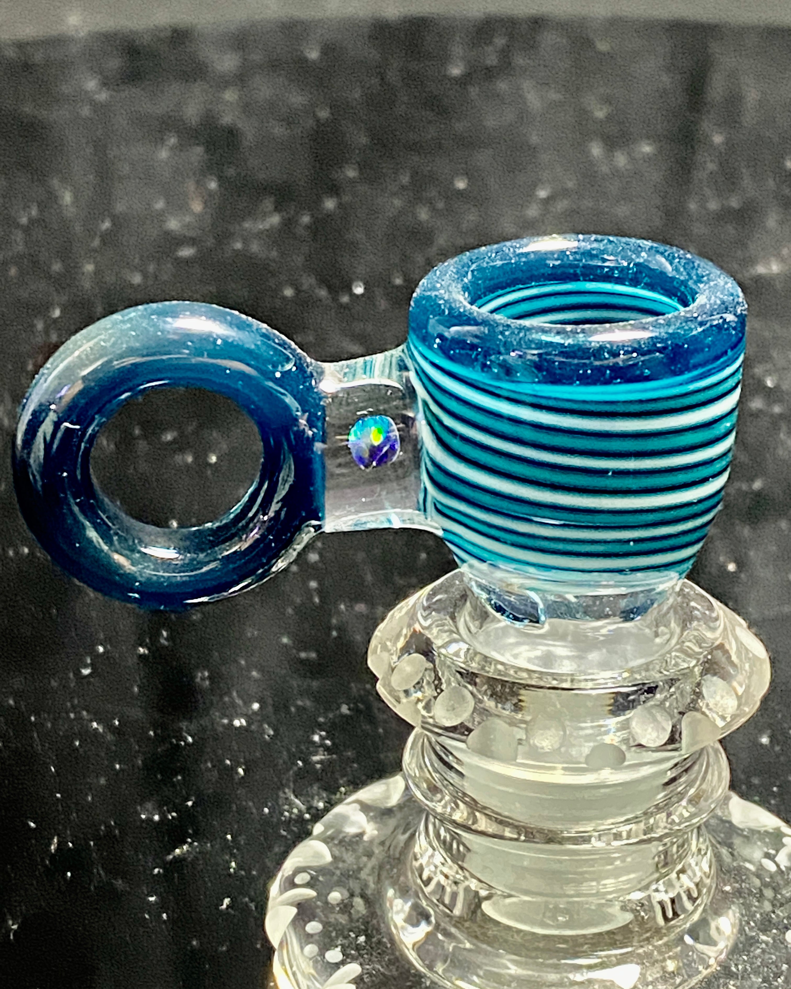 Mary Blows Glass Worked Blue Ring Handle w- Opal 18mm Slide - TheSmokeyMcPotz Collection 