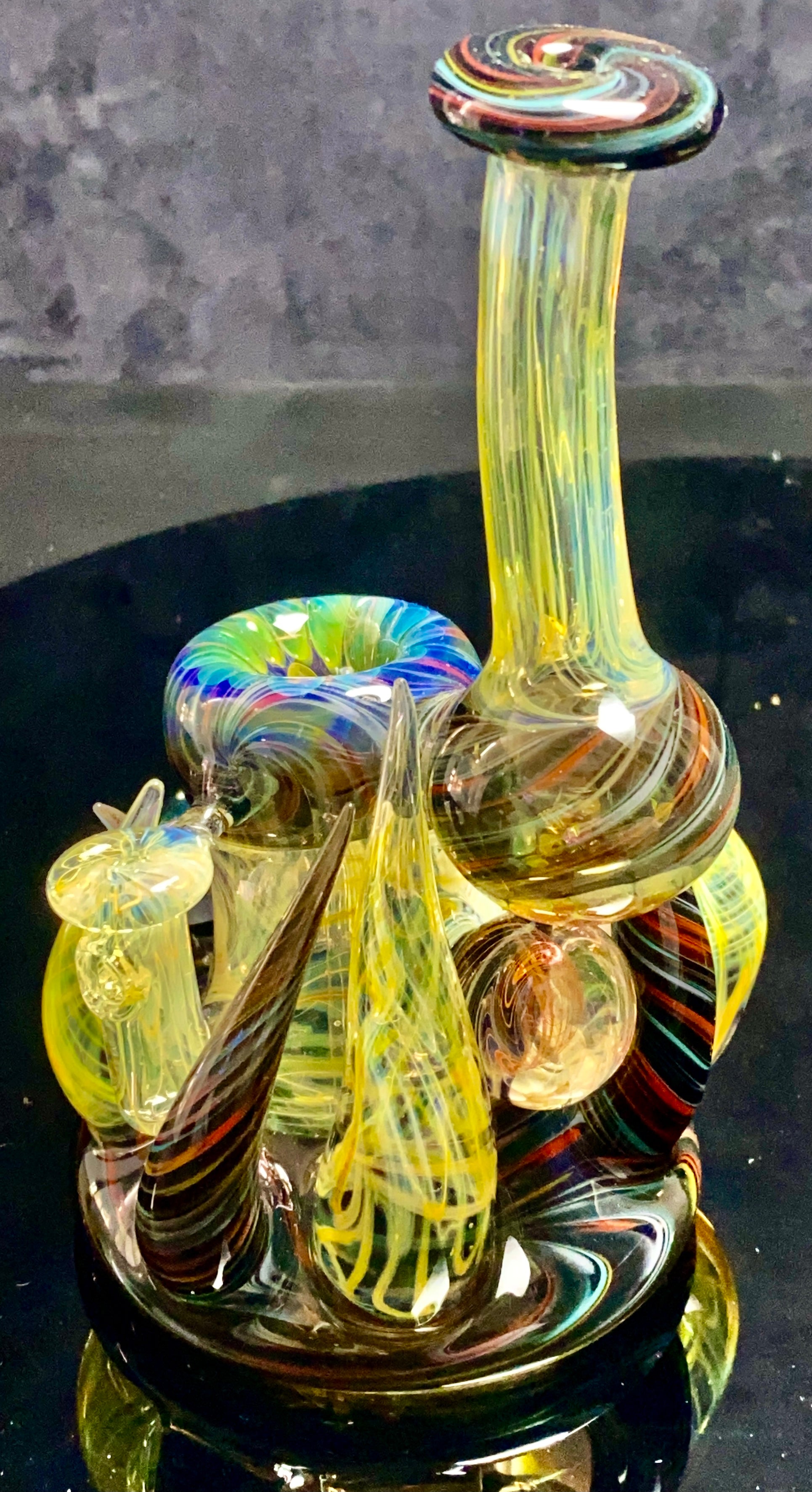 B $ x Hot Mess Glass Collab - Fully Worked Push Bubbler - TheSmokeyMcPotz Collection 