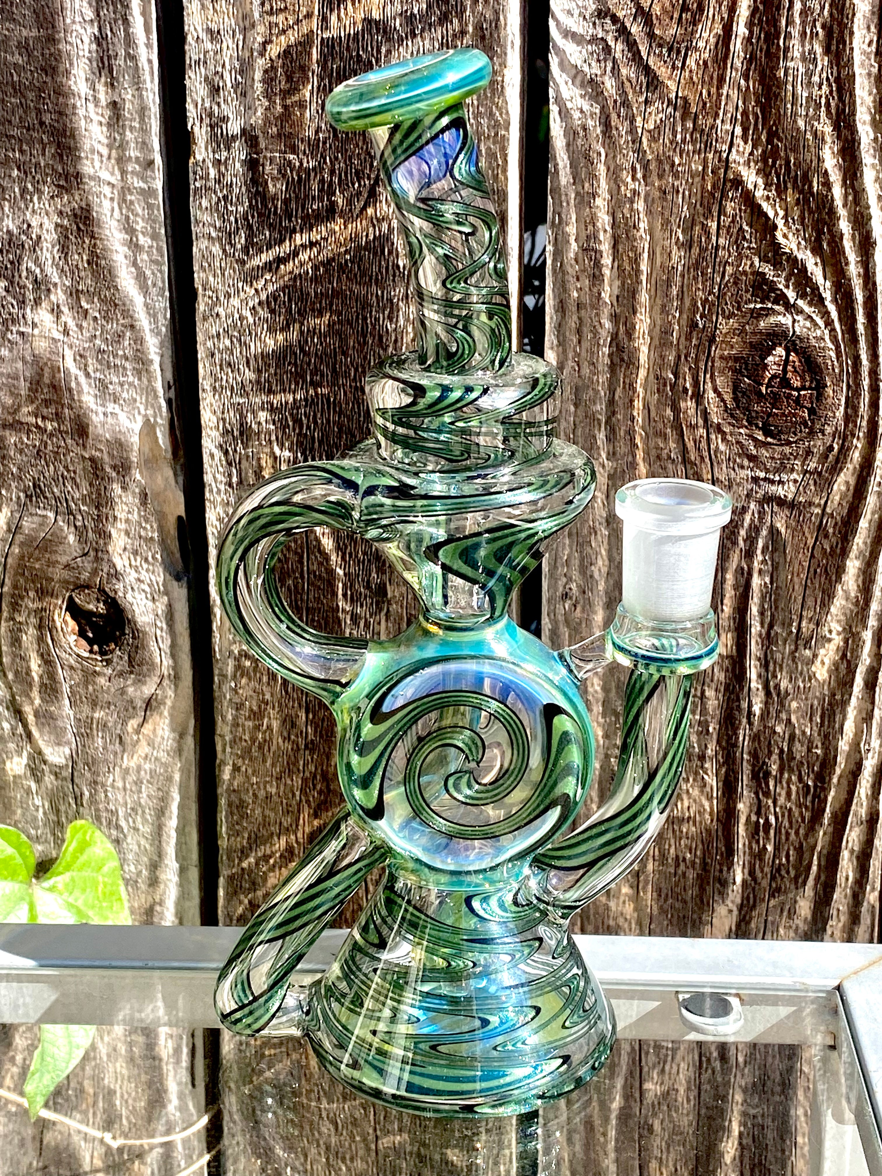 A1 Glass Fully Worked Green Puck Recycler 14mm