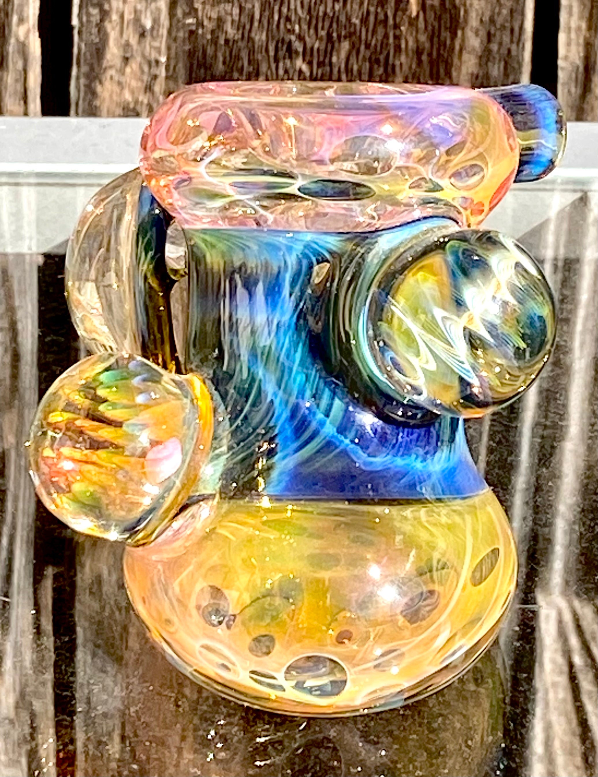B $ Glass Deep Darkness Fully Fumed Hammer w- Worked Disc & Marbles