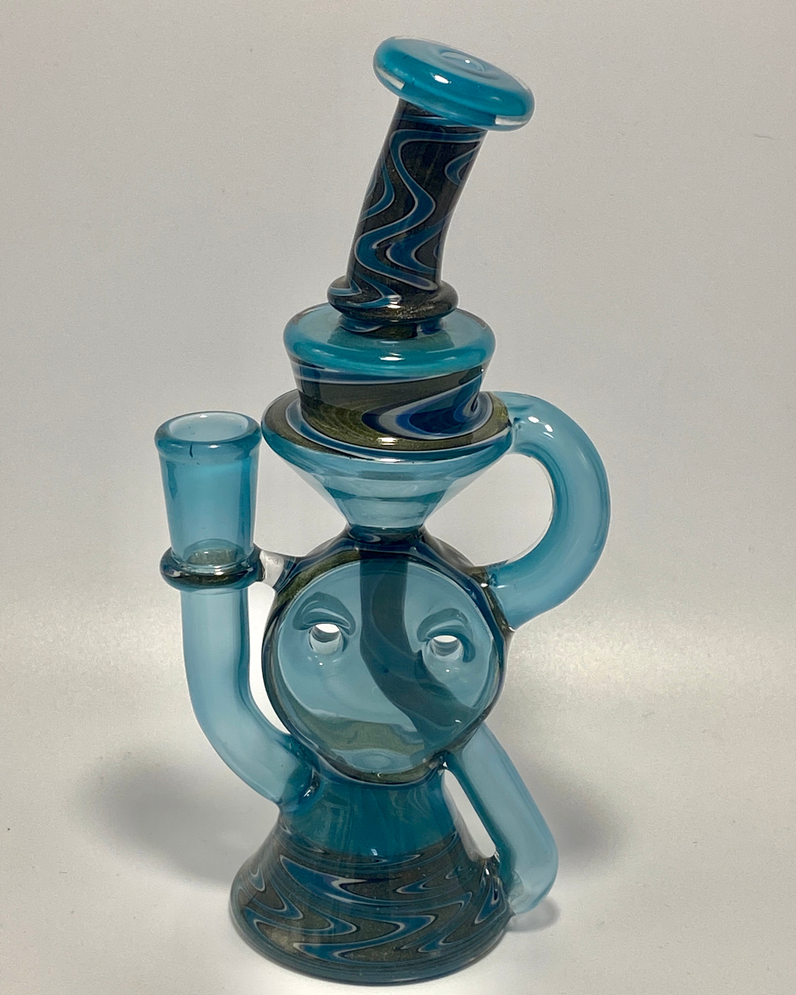 A 1 Glass Fully Worked Swiss Puck Recycler 14mm - TheSmokeyMcPotz Collection 