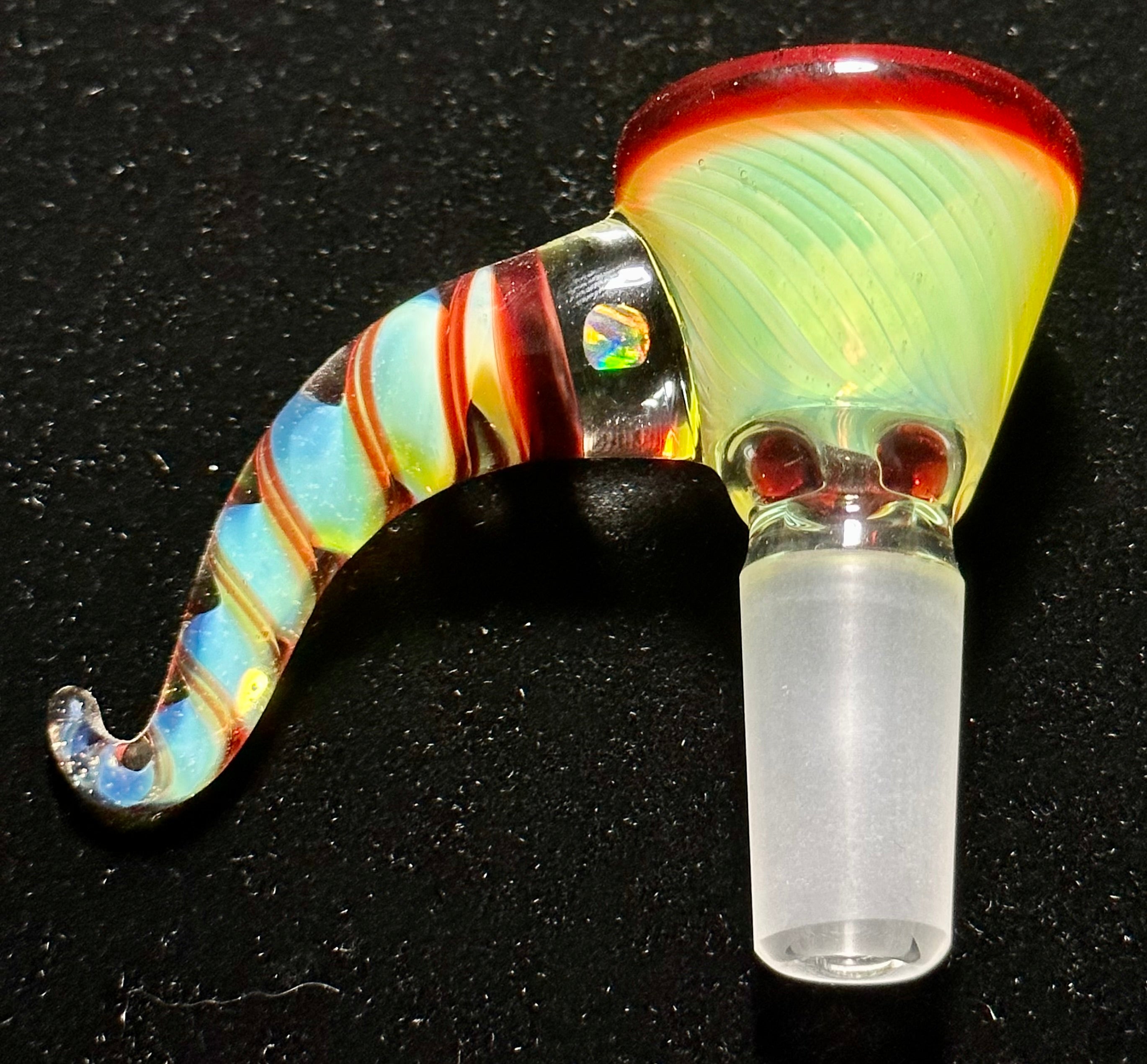 Mary Blows Glass Green-Red Martini Horn Handle 14mm