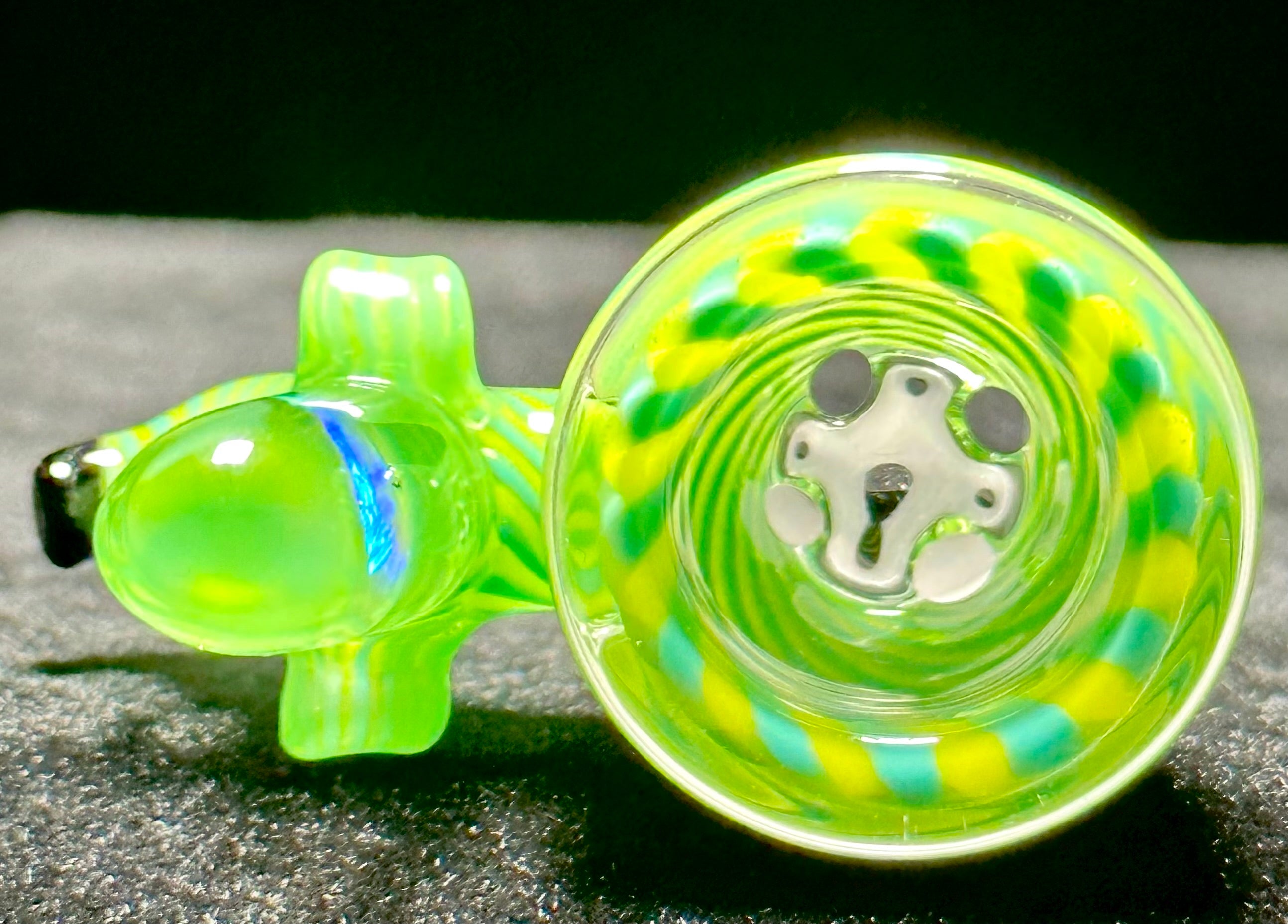 Dippy Glass 18mm Green & Yellow Swirl Nana Slide & Matching Dry Catch